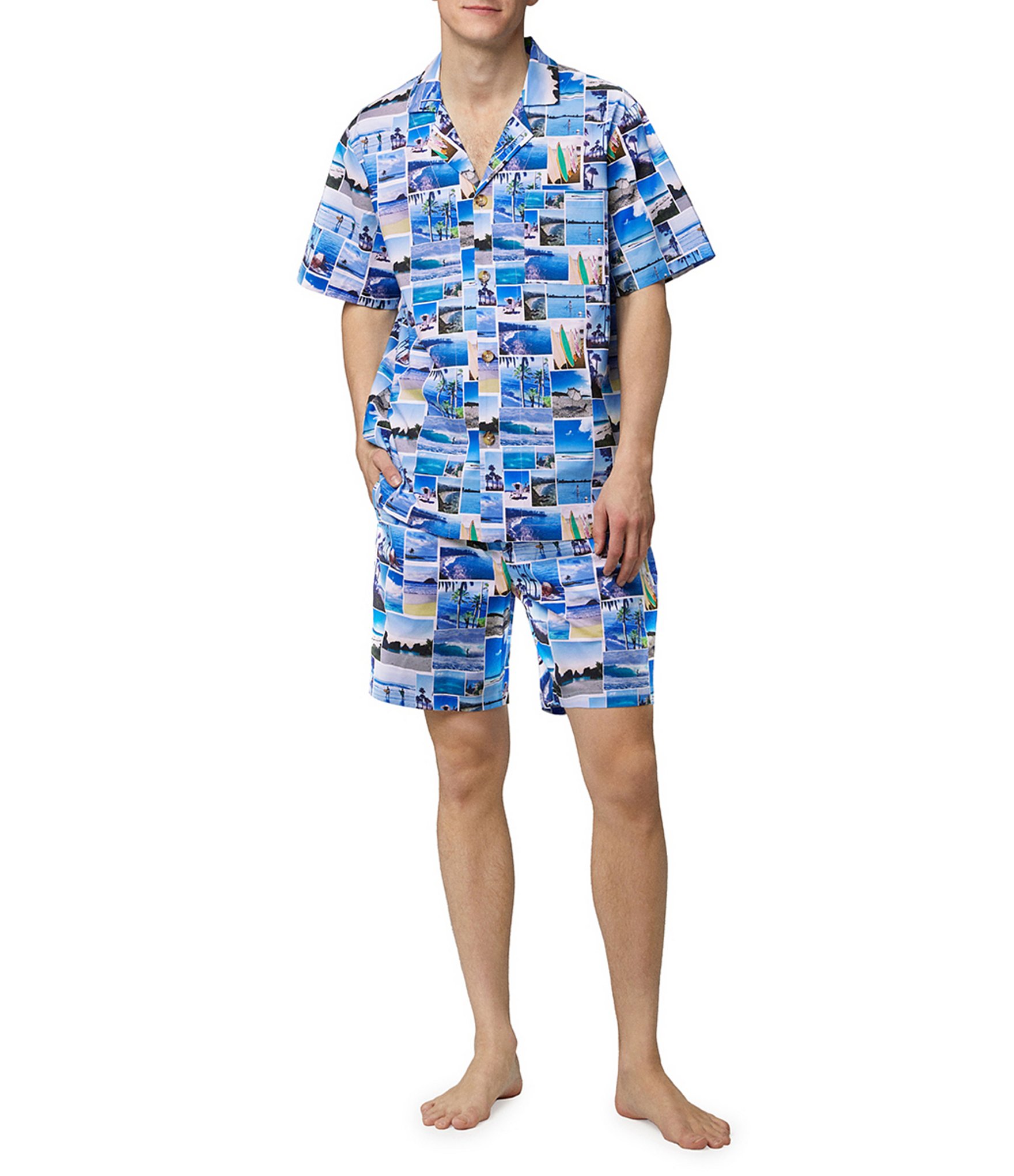 short sleeve button front: Men's Pajama Sets