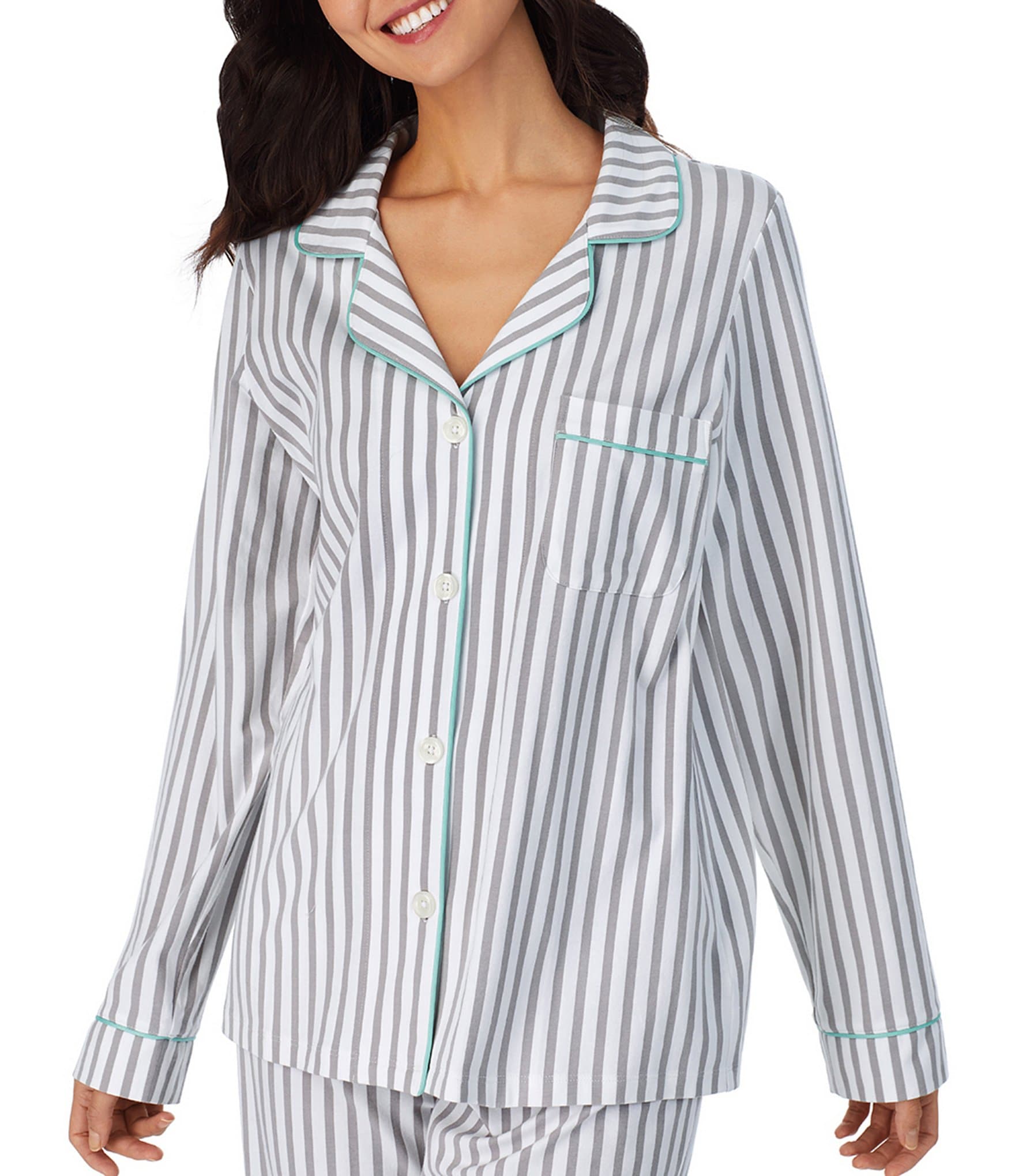 BedHead Pajamas Family Matching Stripe Print Long Sleeve Notch Collar Cotton Knit Pajama Set