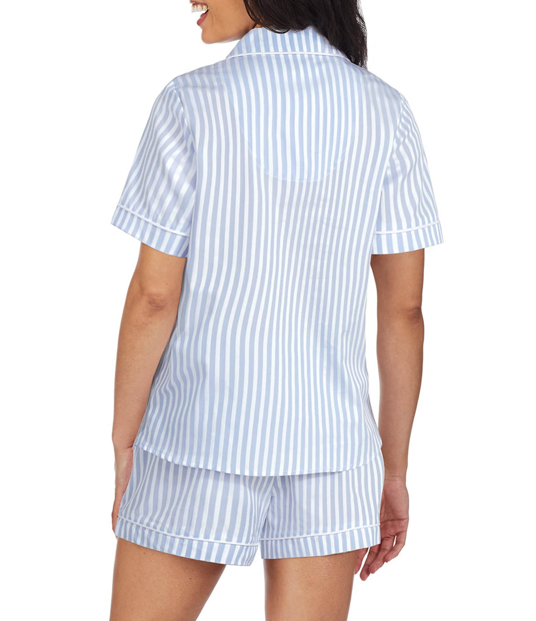 BedHead Pajamas Striped Print Notch Collar Woven Sateen Shorty Pajama Set