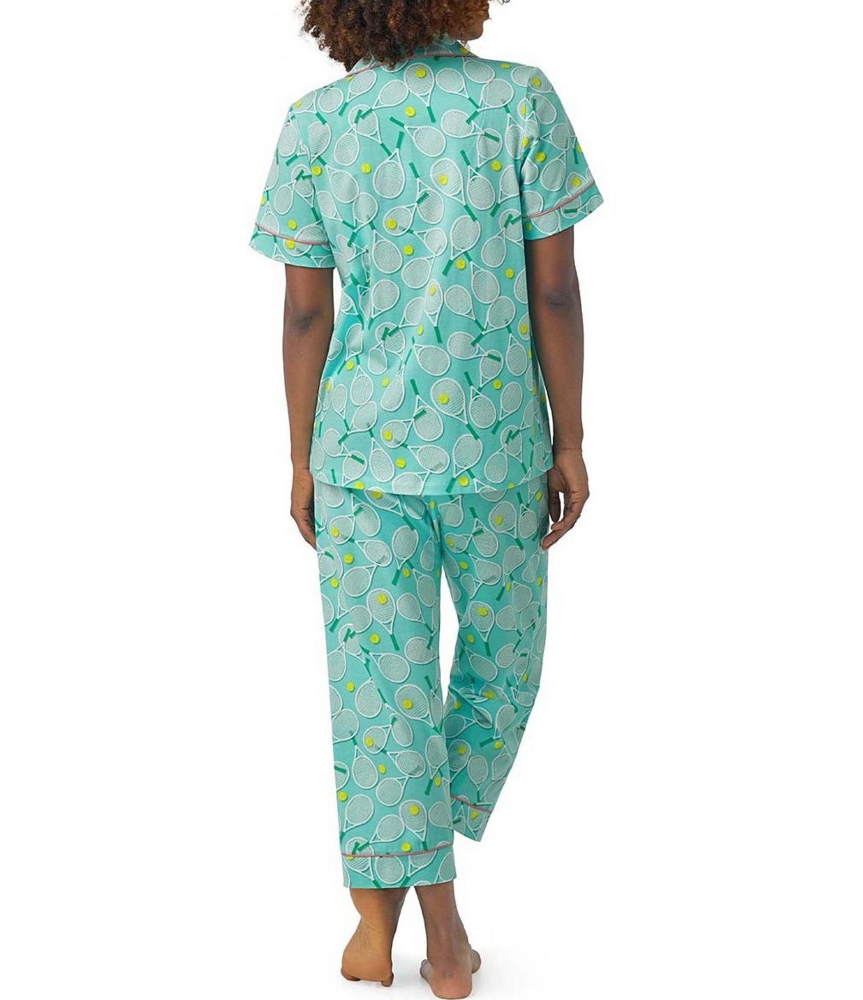 BedHead Pajamas Tennis Club Print Short Sleeve Notch Collar Cropped Pajama Set