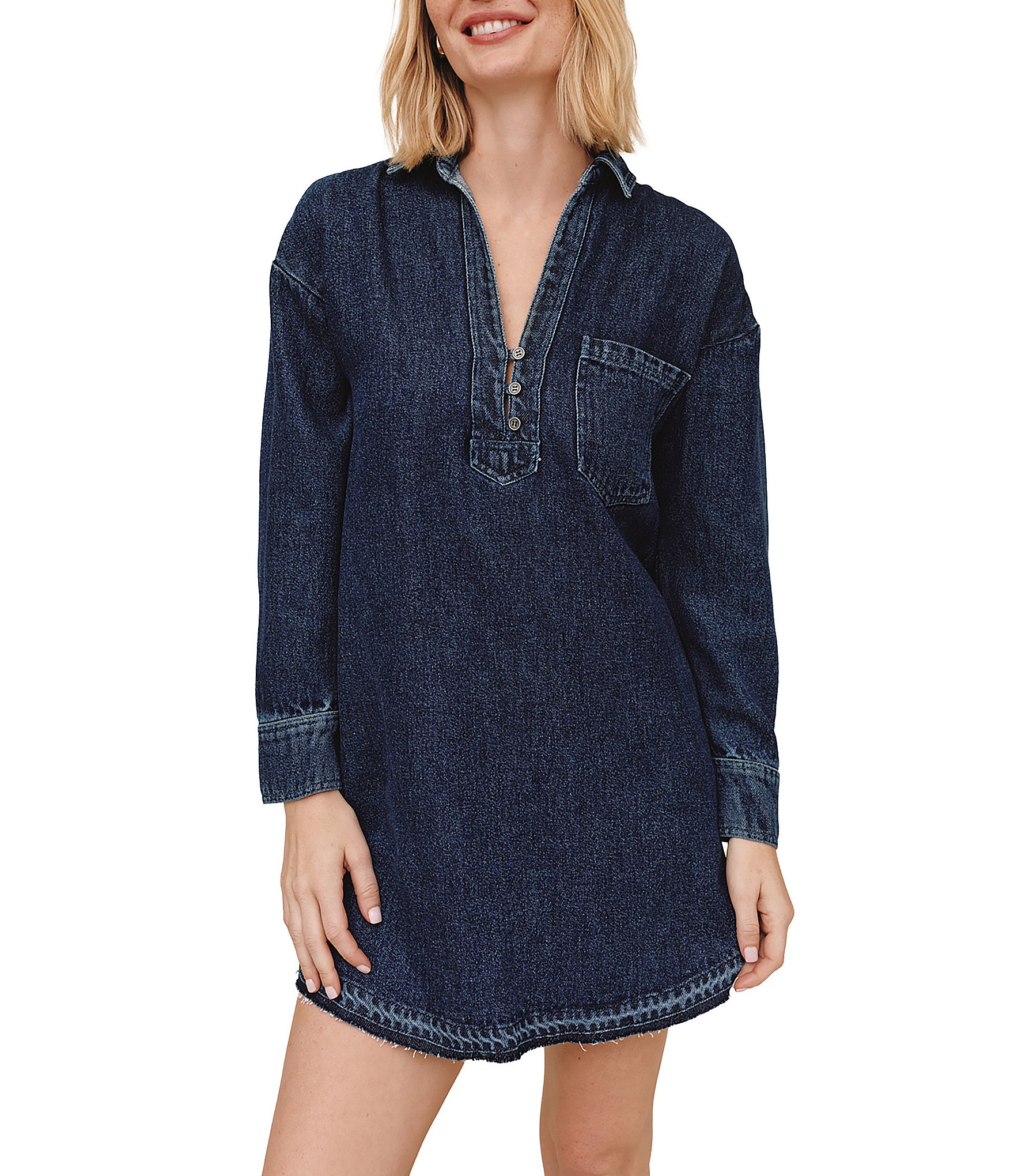 Bella Dahl Denim Spread Collar Long Sleeve Dress