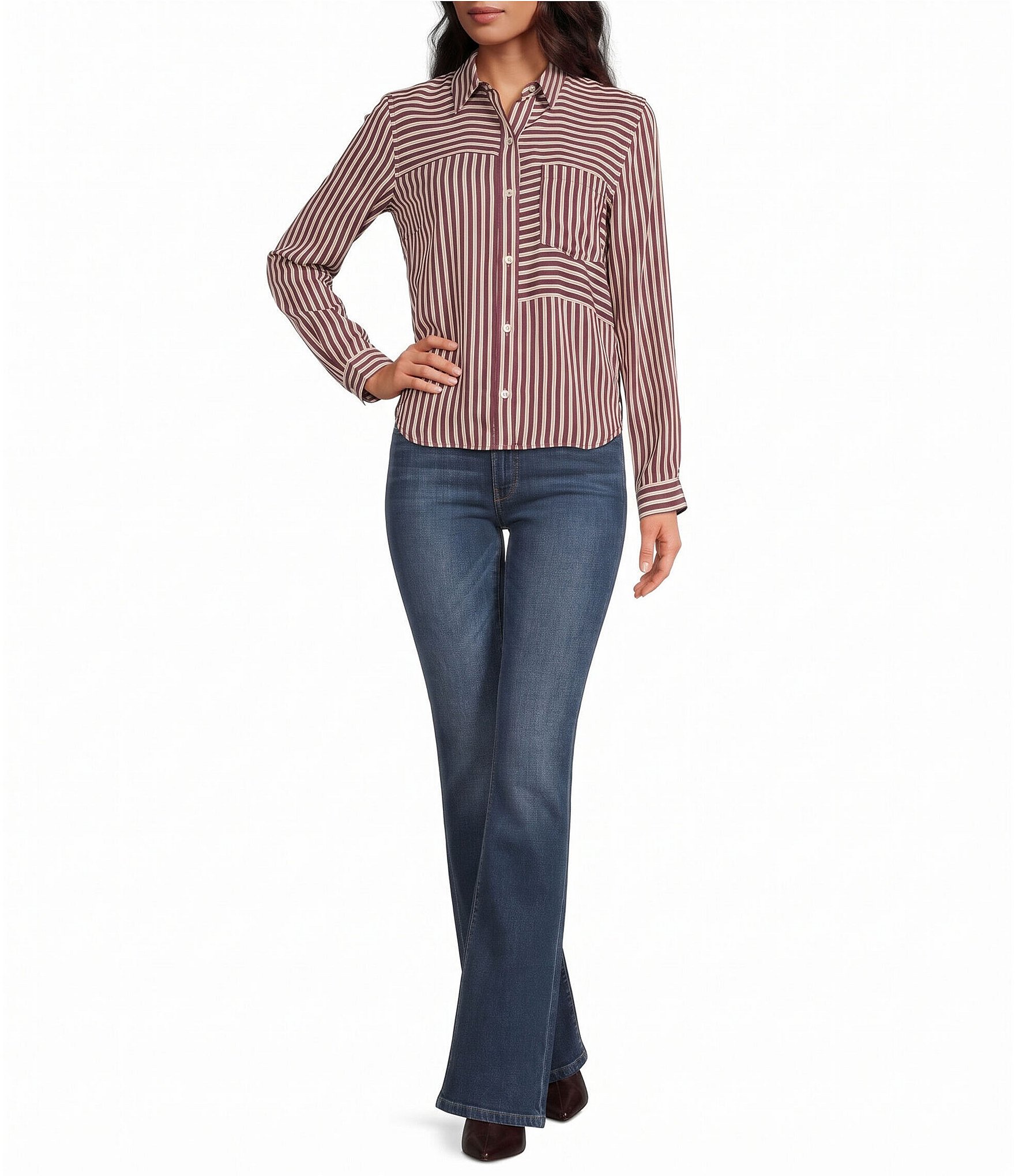 Bella Dahl Seamed Button Down Long Sleeve Striped Shirt