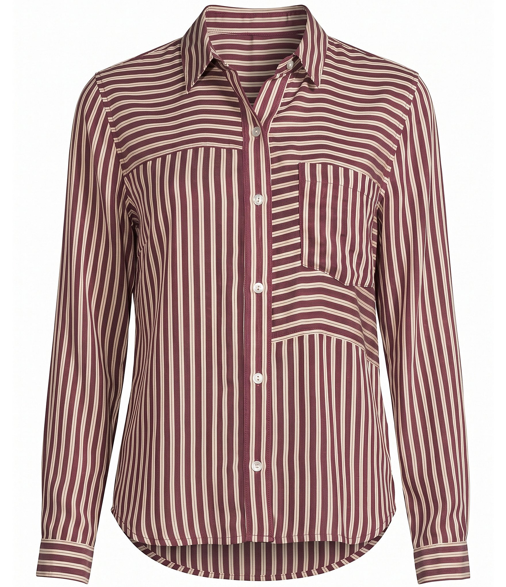 Bella Dahl Seamed Button Down Long Sleeve Striped Shirt