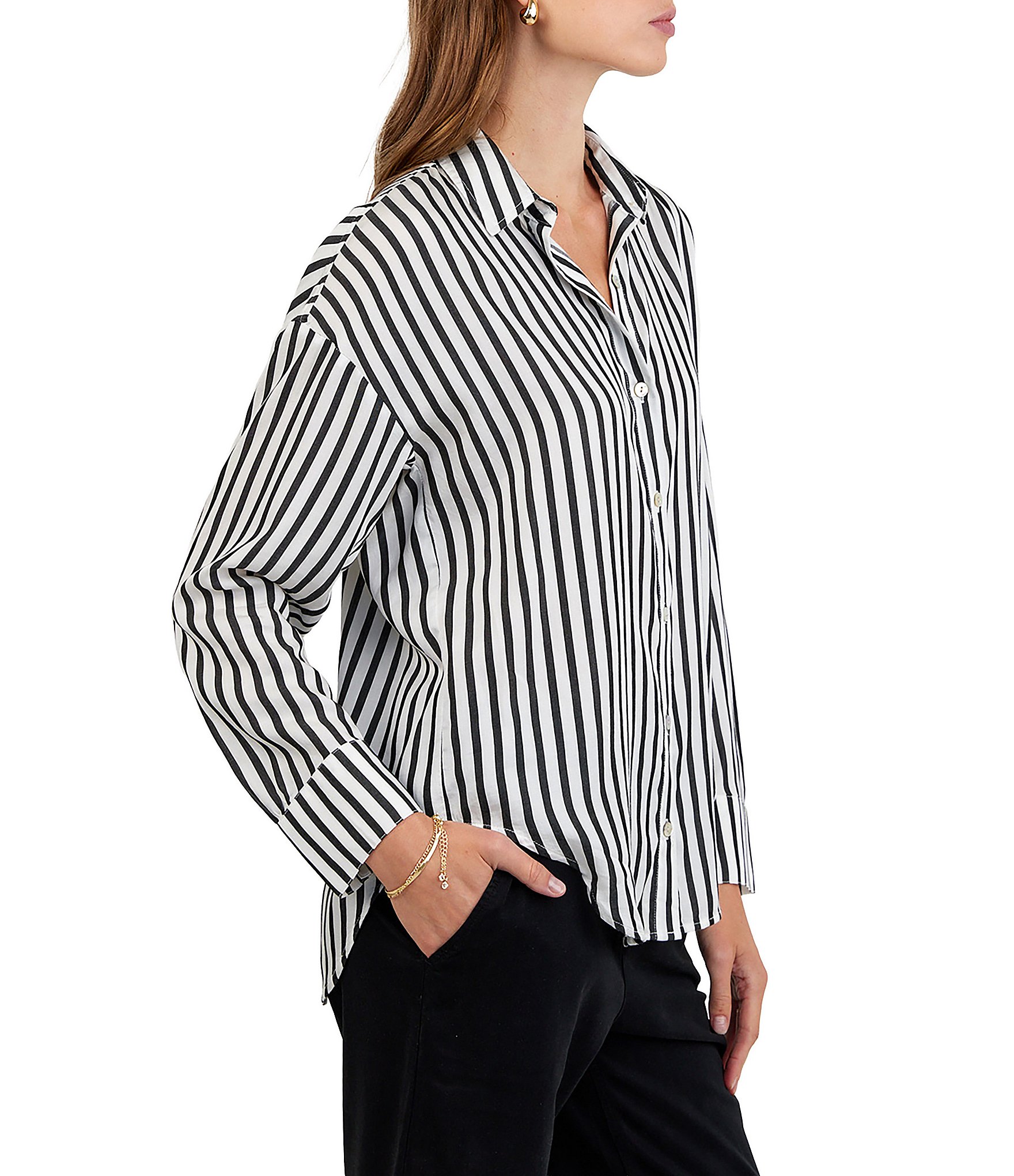 Bella Dahl Striped Point Collar Long Sleeve Oversized Button Down Shirt