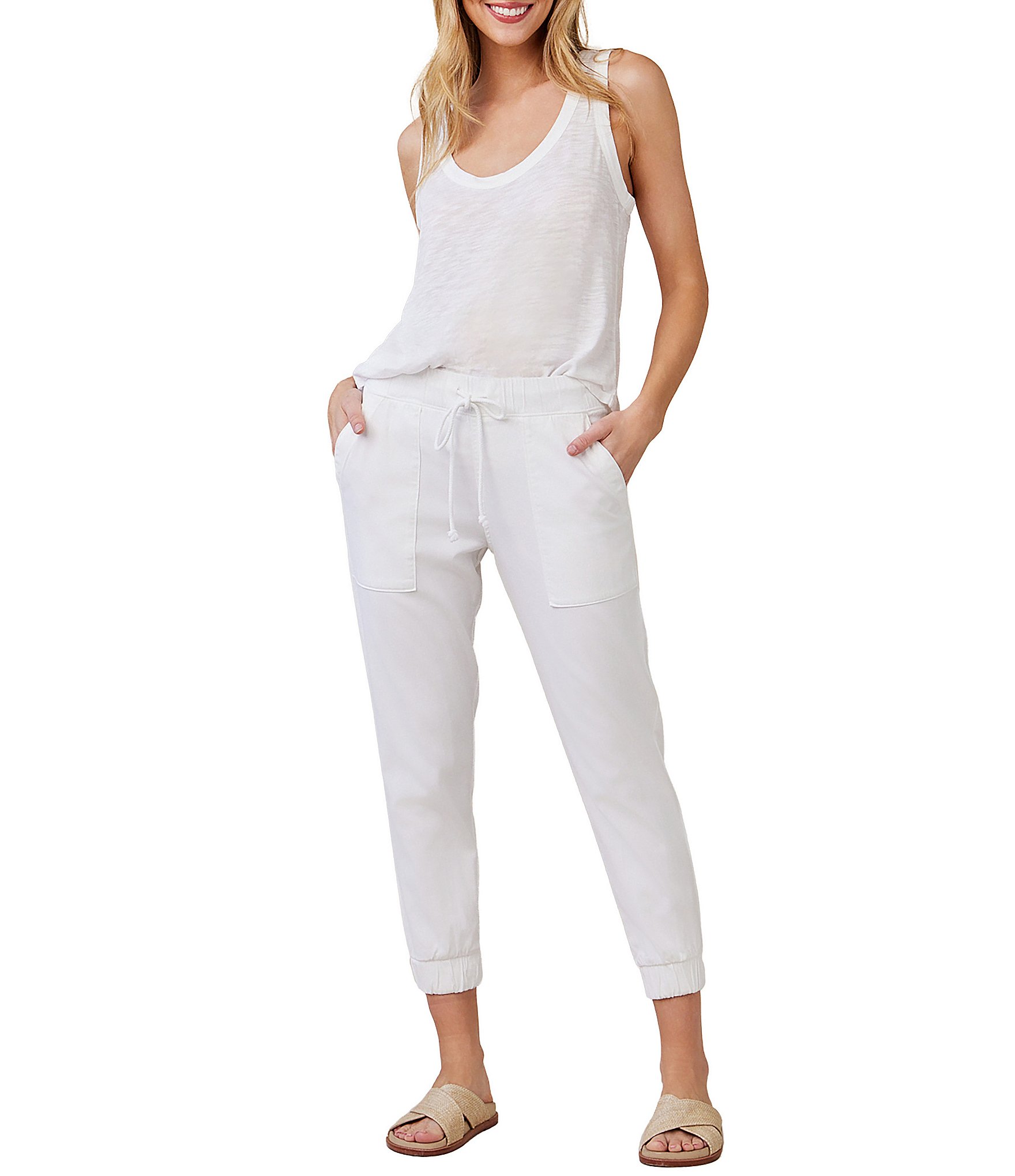 Bella Dahl Woven Drawstring Front Cropped Jogger Pants
