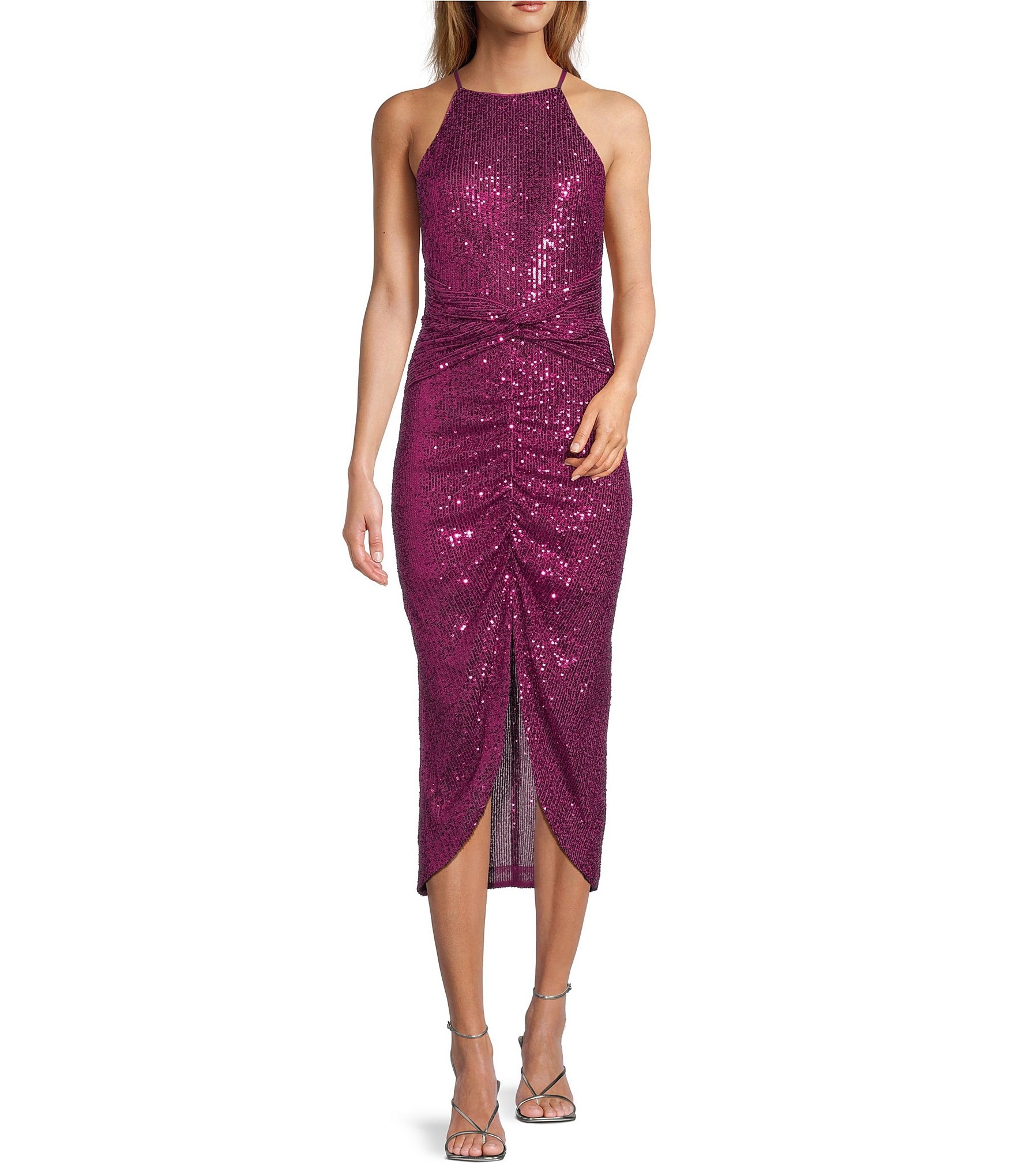 Belle Badgley Mischka Isabella Sequin Mock Neck Sleeveless