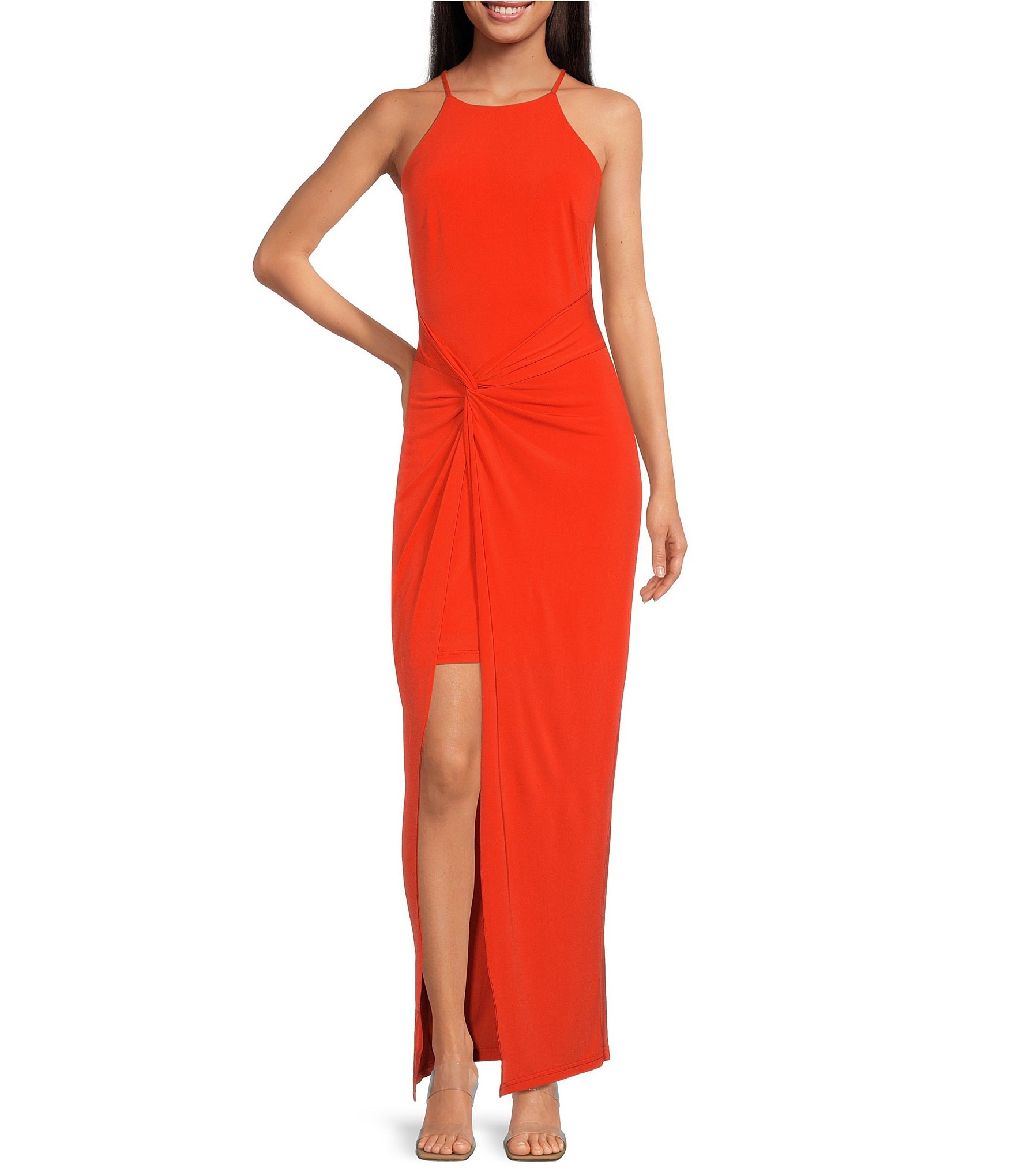 Belle by Badgley Mischka Maci Jersey Sheath Halter Neckline Dress Dillard s