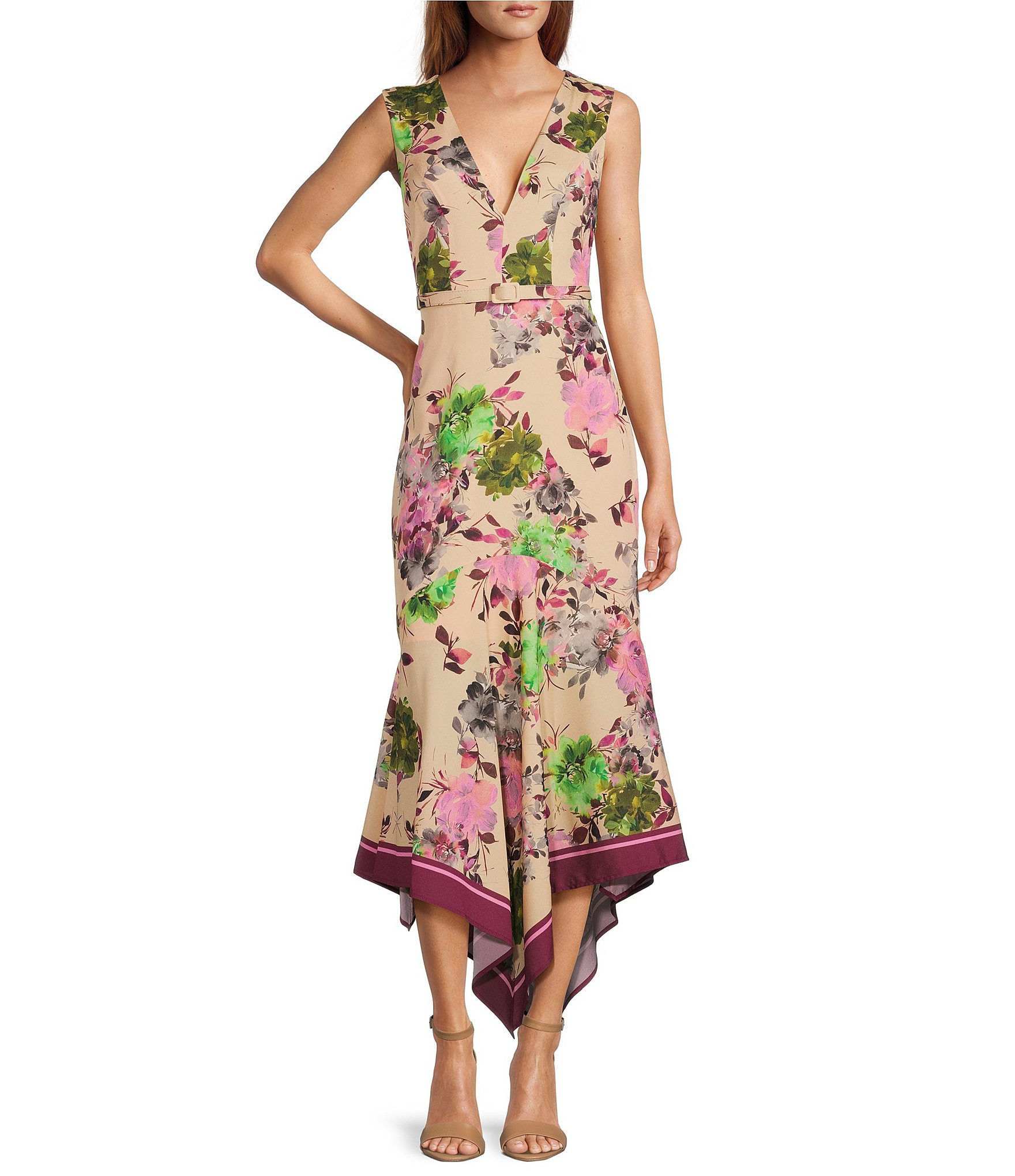 Belle badgley mischka taylor discount floral embroidered ruffle dress