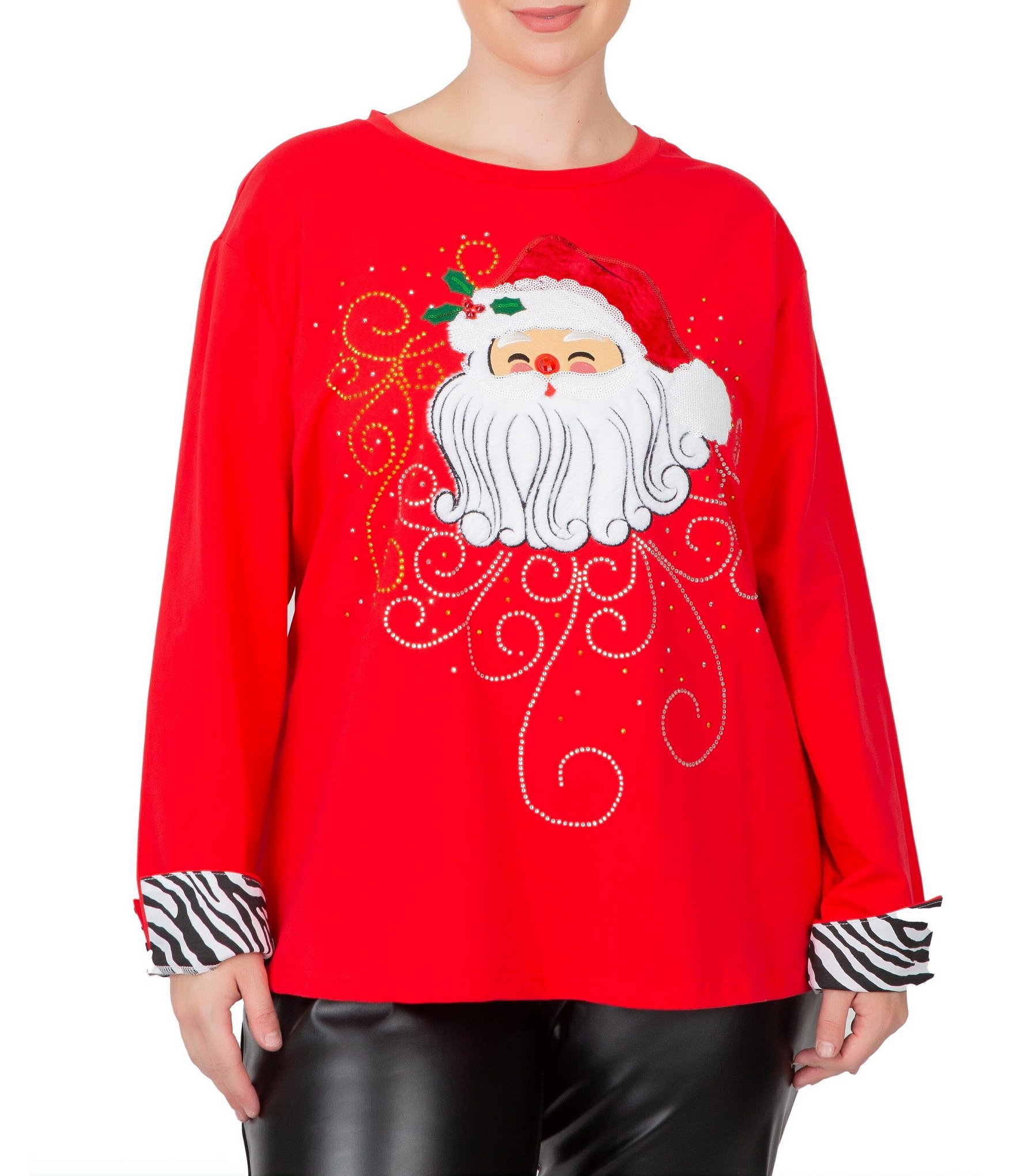 Aymnlox same day delivery items prime Elegant Christmas Holiday Tops for  Women Plus Size 2023 Long Sleeve Santa Graphic Tee Lightweight Crewneck