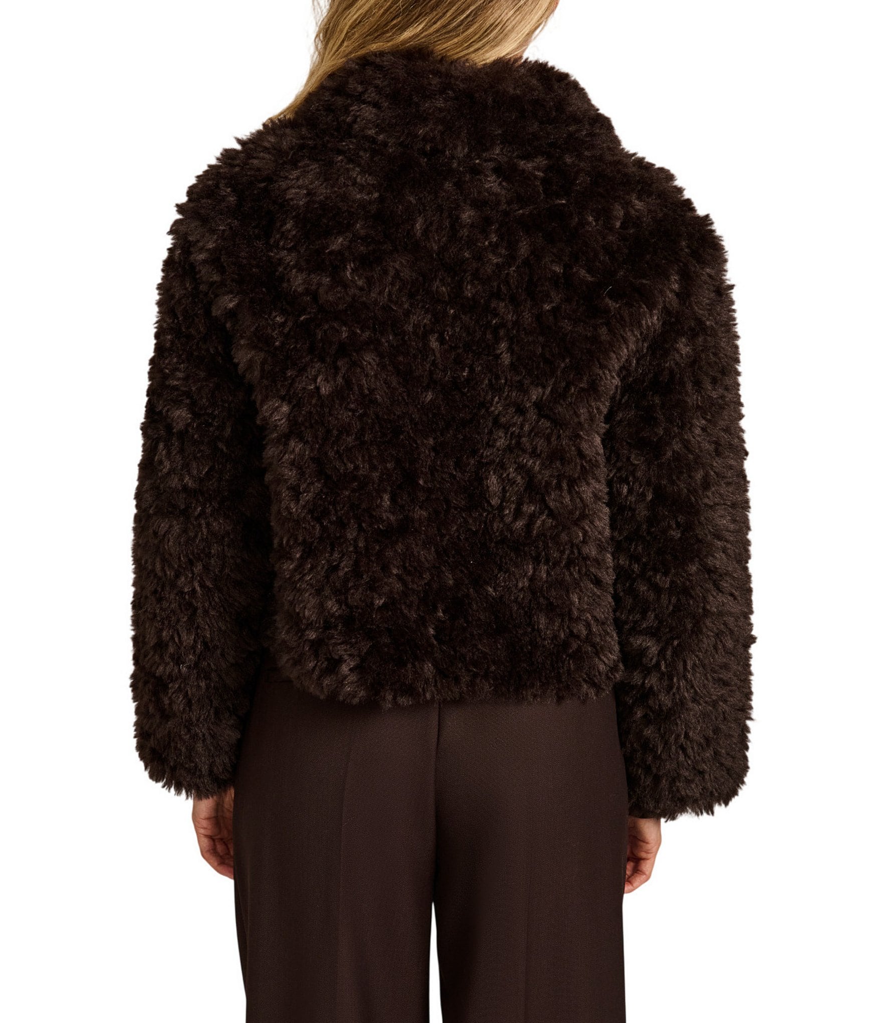 Bernardo Faux Fur Point Collar Short Zip Front Jacket