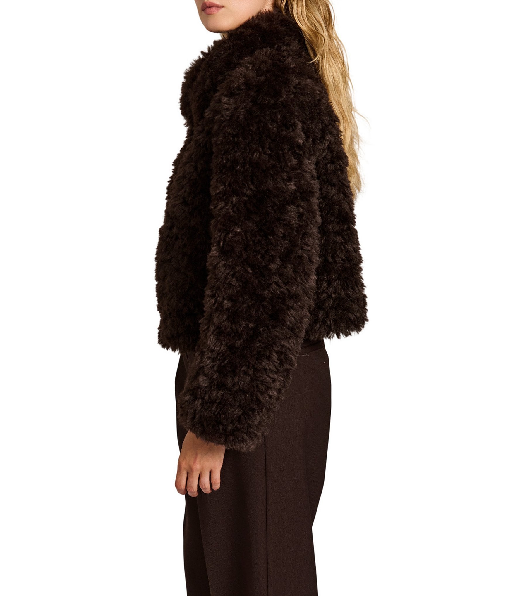 Bernardo Faux Fur Point Collar Short Zip Front Jacket