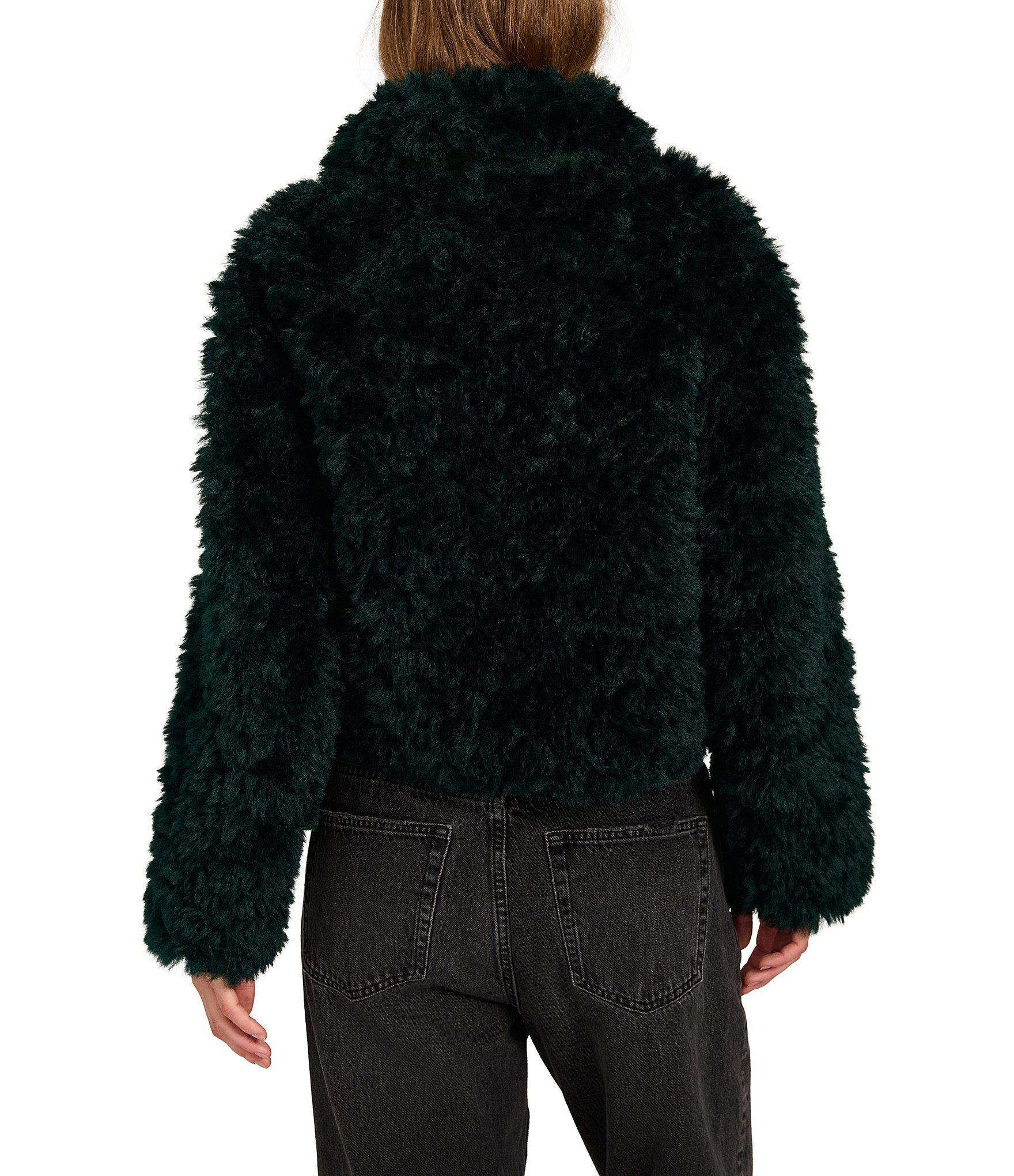 Bernardo Faux Fur Point Collar Short Zip Front Jacket