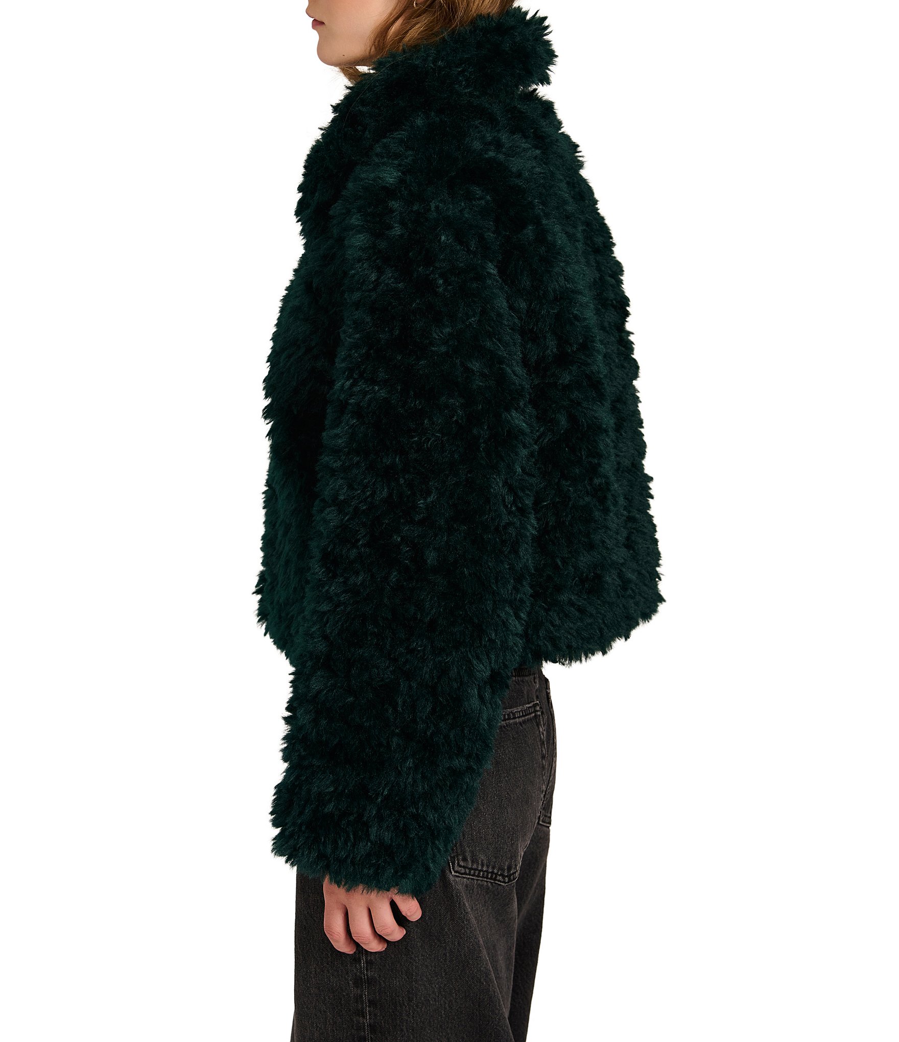 Bernardo Faux Fur Point Collar Short Zip Front Jacket
