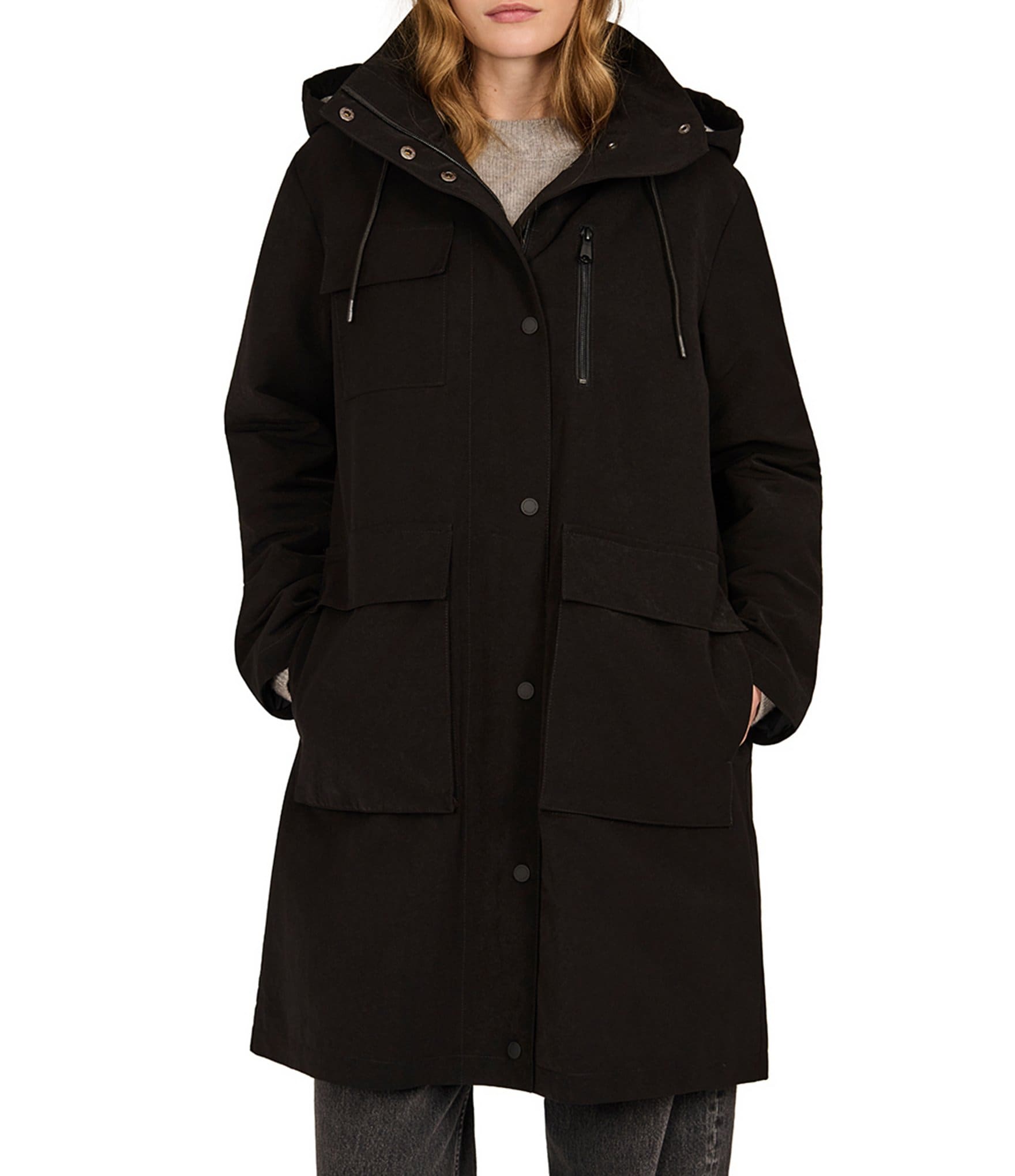 Bernardo Hooded Patchwork Pocket Oversize Fit Raincoat