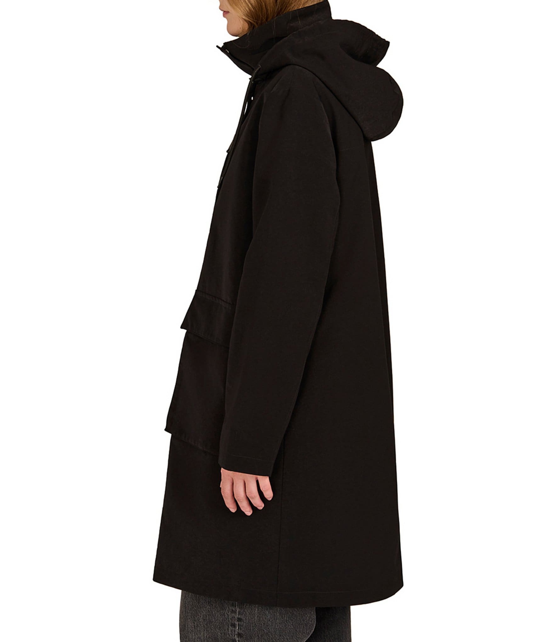 Bernardo Hooded Patchwork Pocket Oversize Fit Raincoat