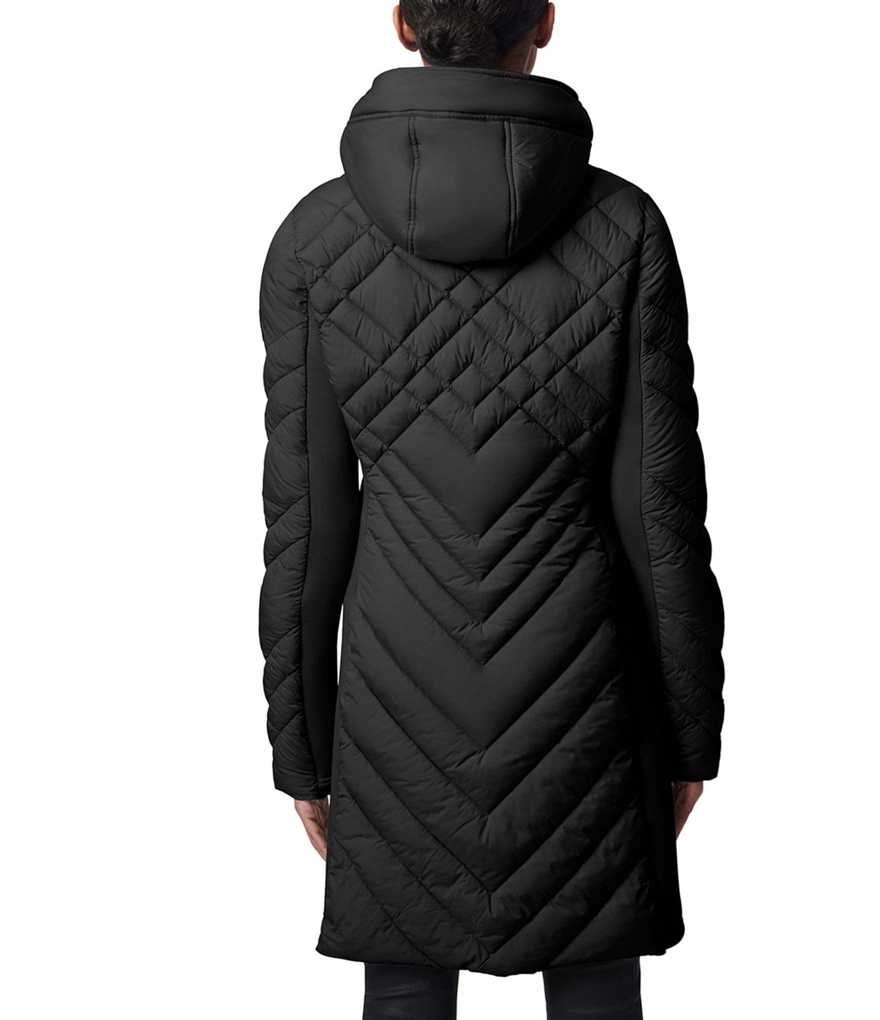 Bernardo Lattice Quilt Stand Collar Thumb Hole Cuff Sleeve Puffer Coat