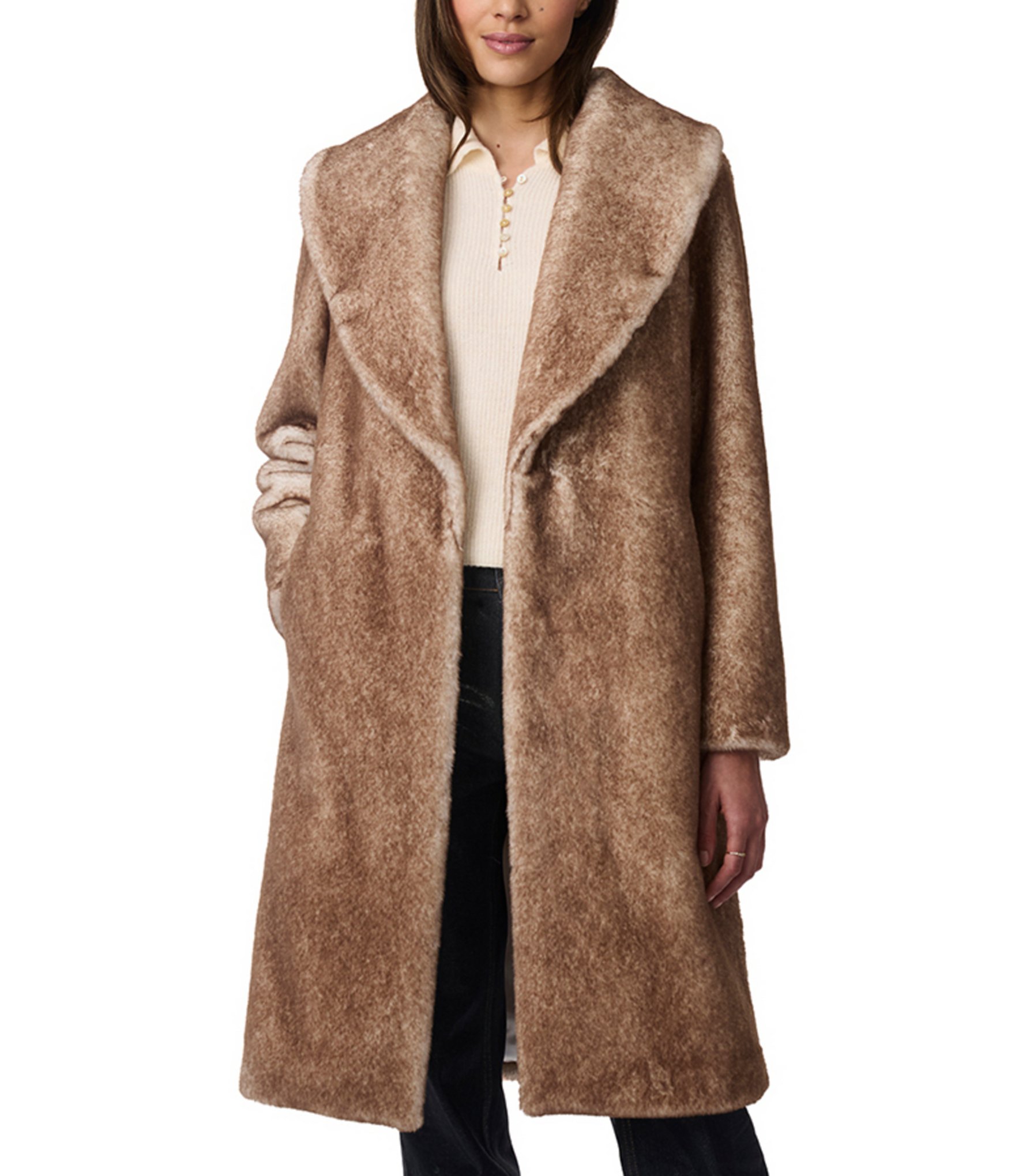Bernardo Luxe Faux Fur Shawl Collar Long Sleeve Coat Dillard s