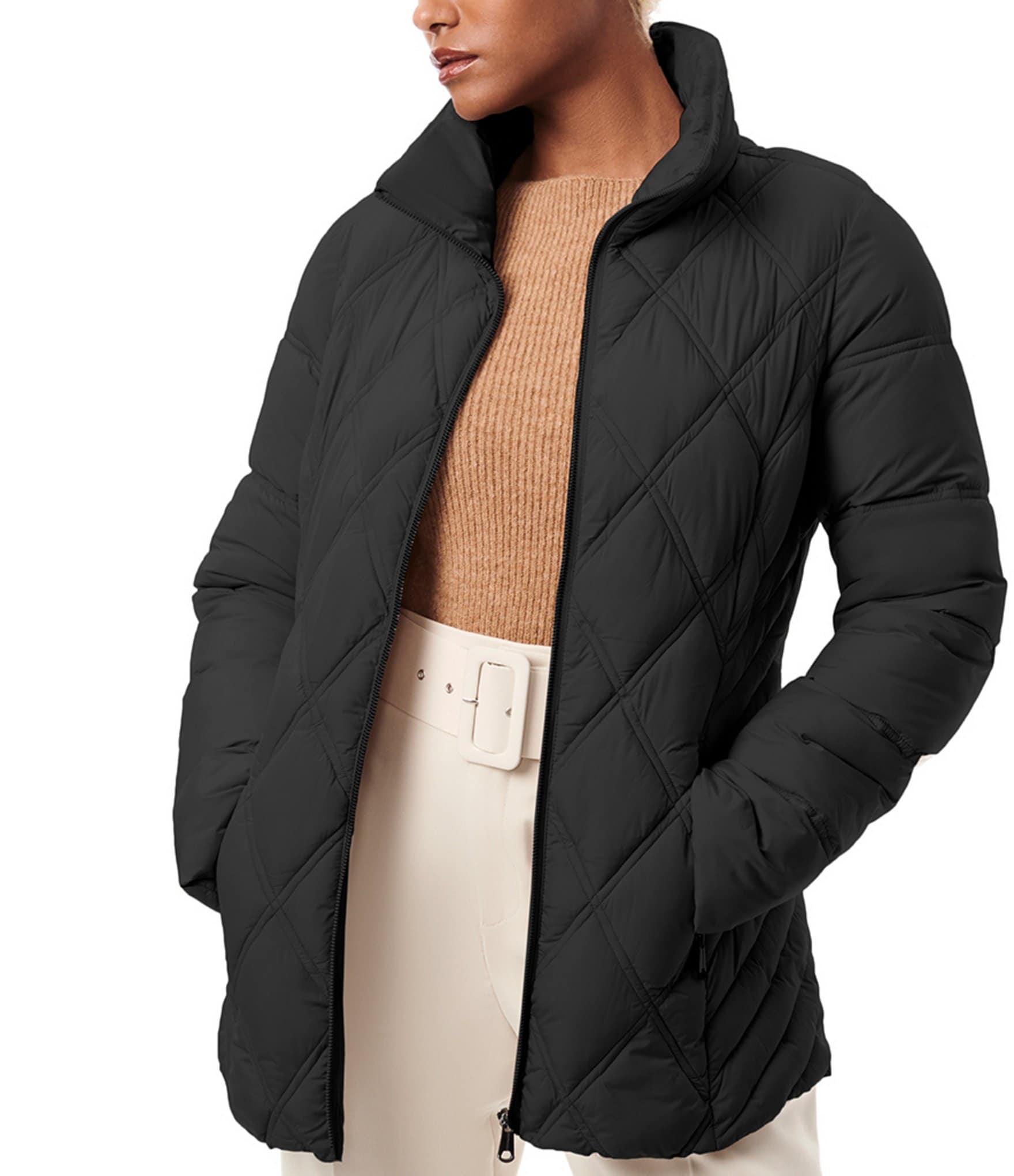 Bernardo Mixed Quilt Pattern Stand Collar Puffer Jacket | Dillard's