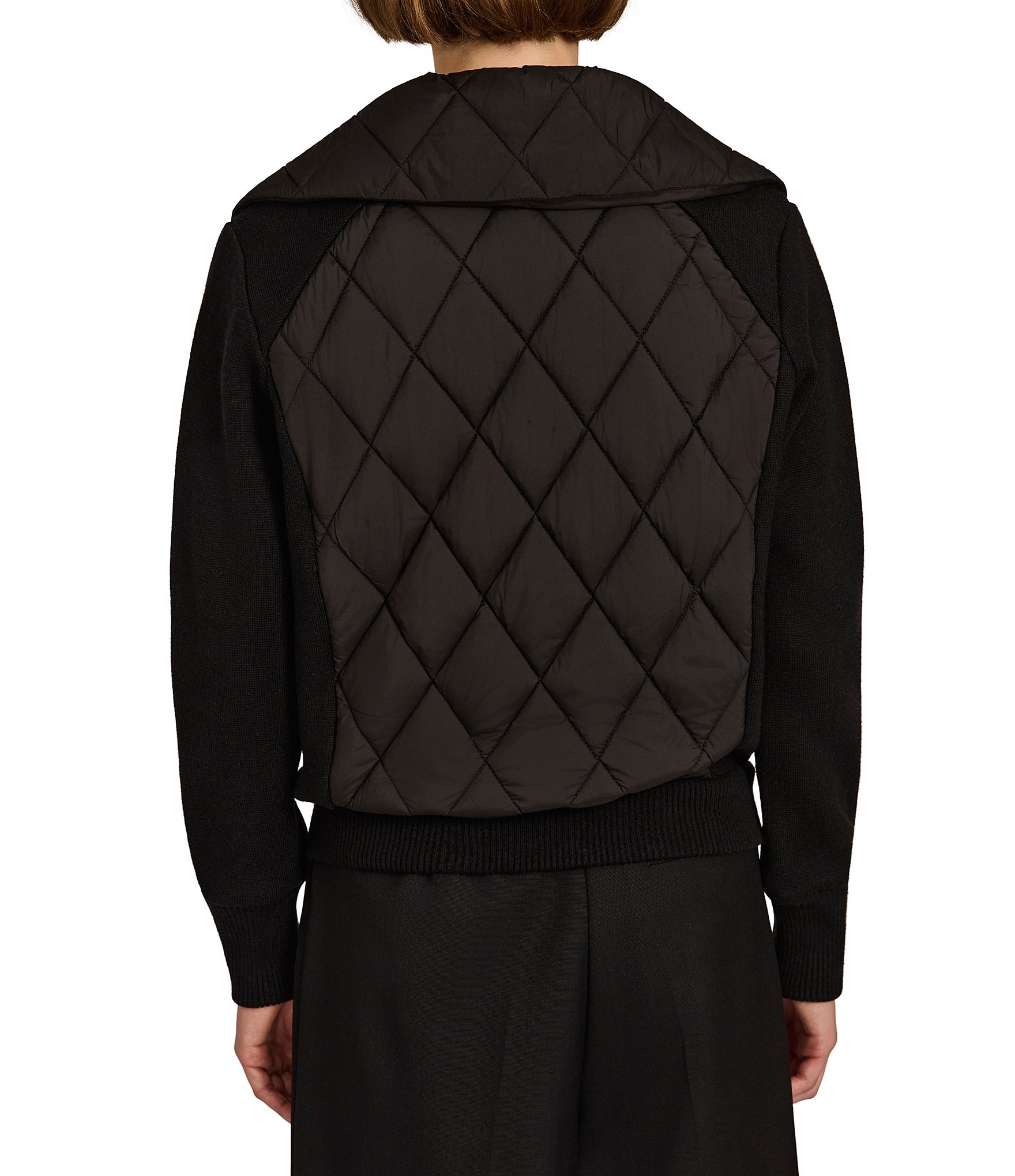Bernardo Quilt Wide Point Collar Rib Sleeves Zip Front Bomber Jacket