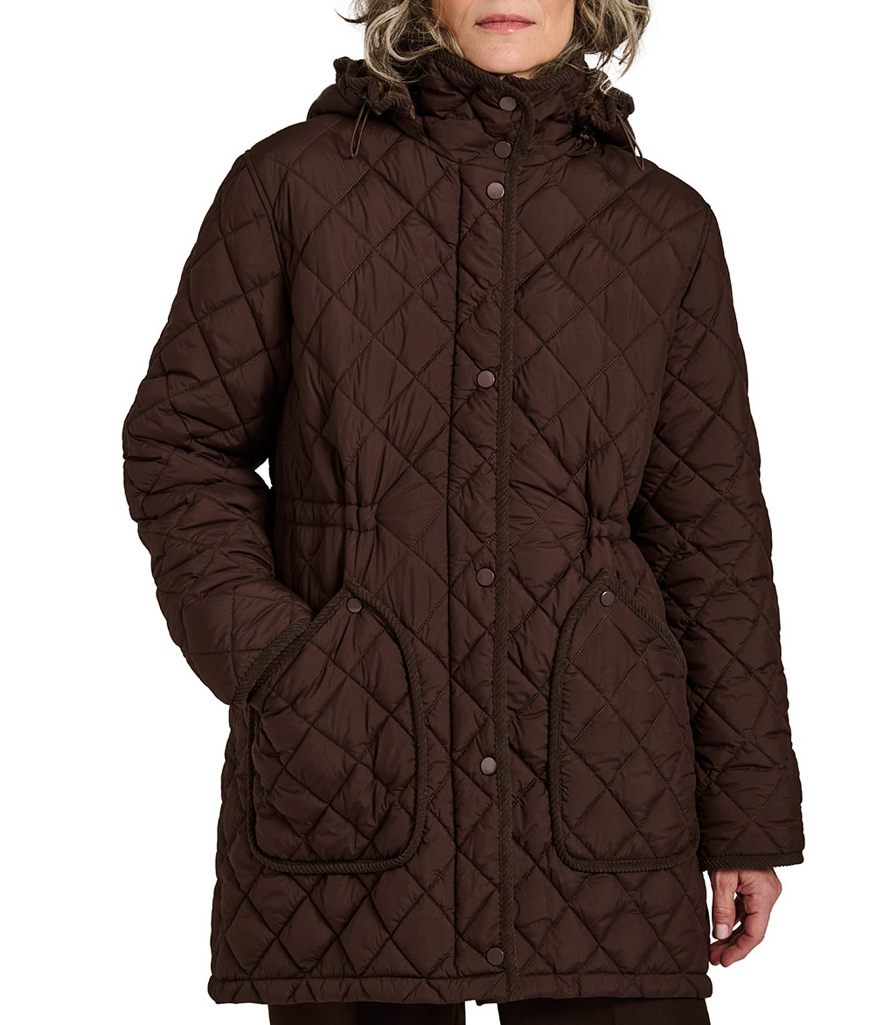 Bernardo Quilted Stand Collar Cinched Waist Zip Front Puffer Jacket