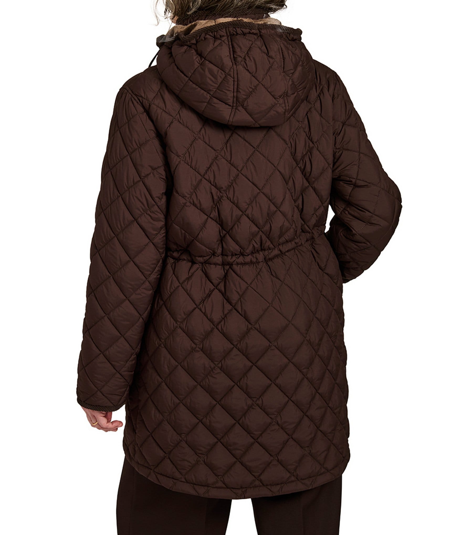 Bernardo Quilted Stand Collar Cinched Waist Zip Front Puffer Jacket