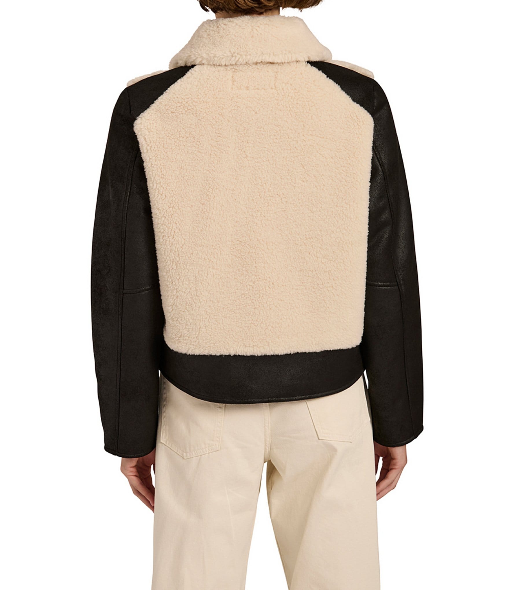 Bernardo Shearling Fur Point Collar Short Zip Front Jacket