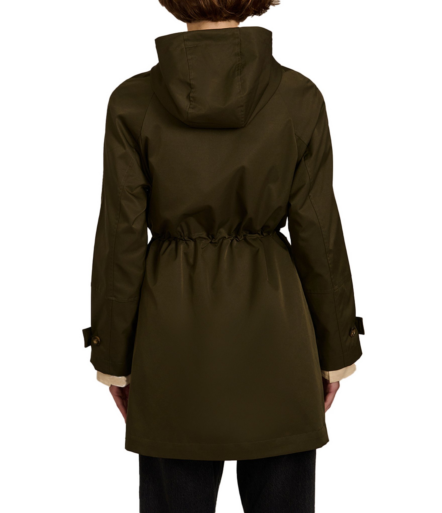 Bernardo Stand Collar Hooded Cinched Waist Zip Front Anorak Raincoat
