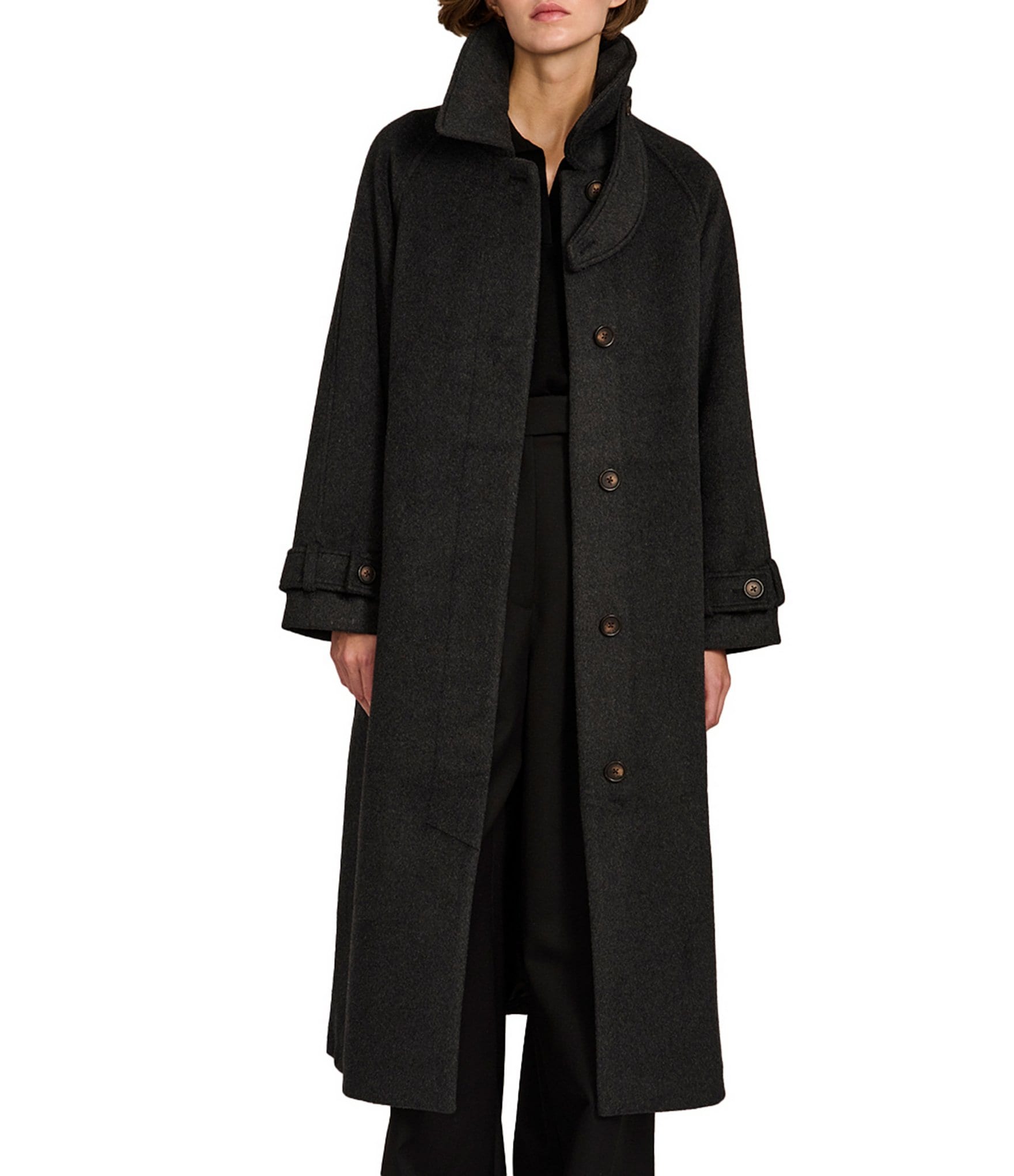 Bernardo Wool Blend Funnel Neck Back Belted Long Button Front Walker Coat