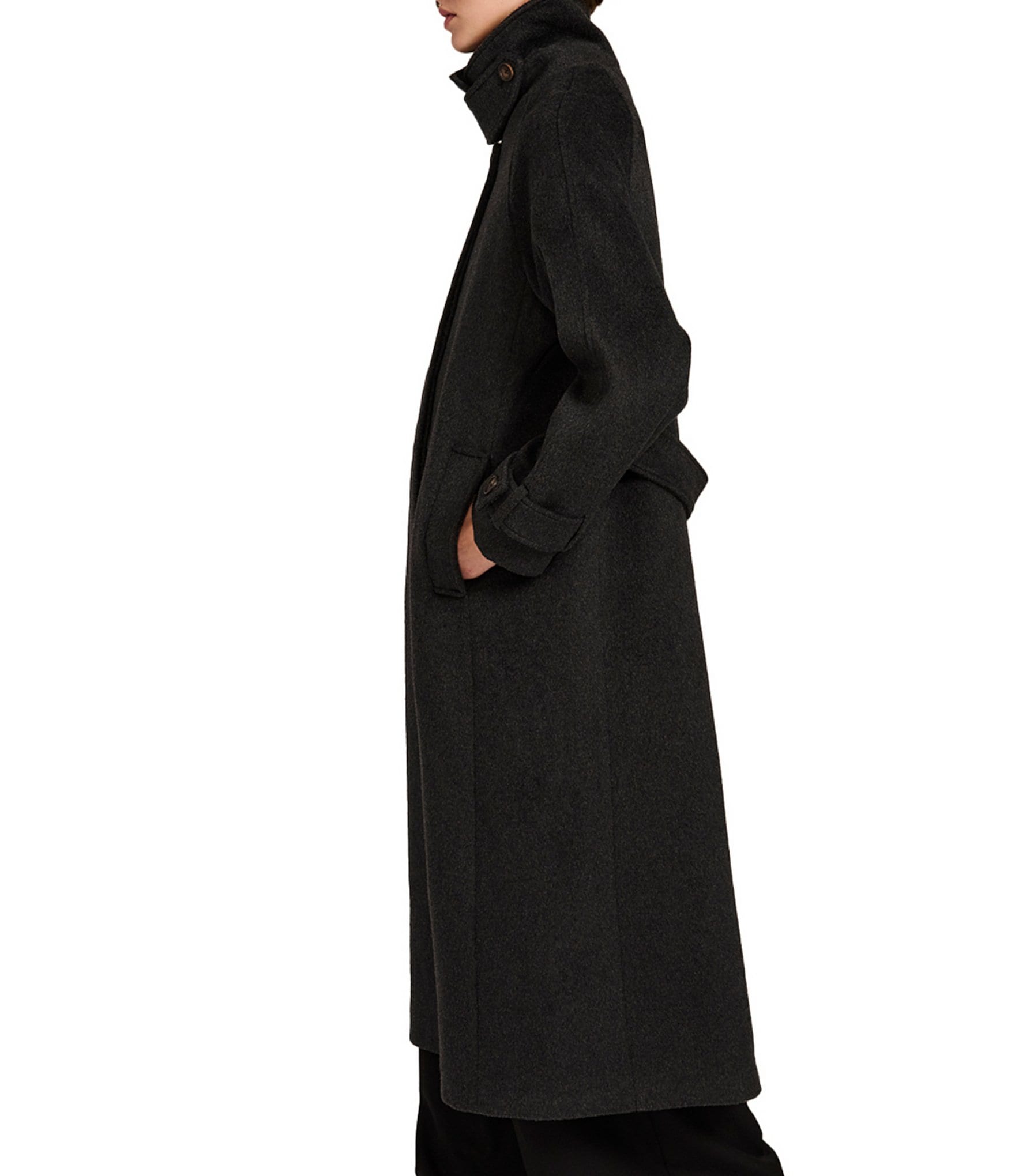 Bernardo Wool Blend Funnel Neck Back Belted Long Button Front Walker Coat