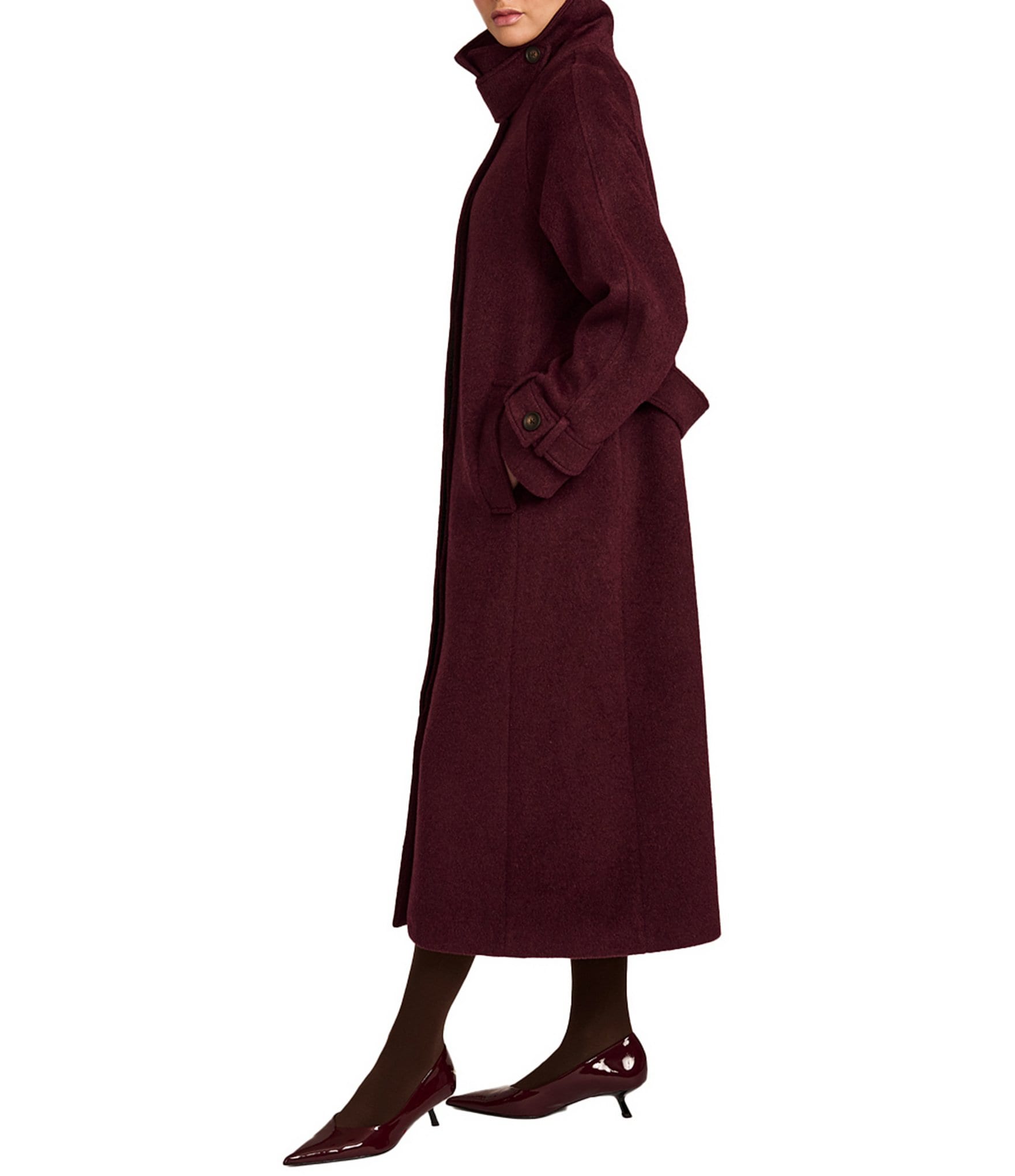 Bernardo Wool Blend Funnel Neck Back Belted Long Button Front Walker Coat