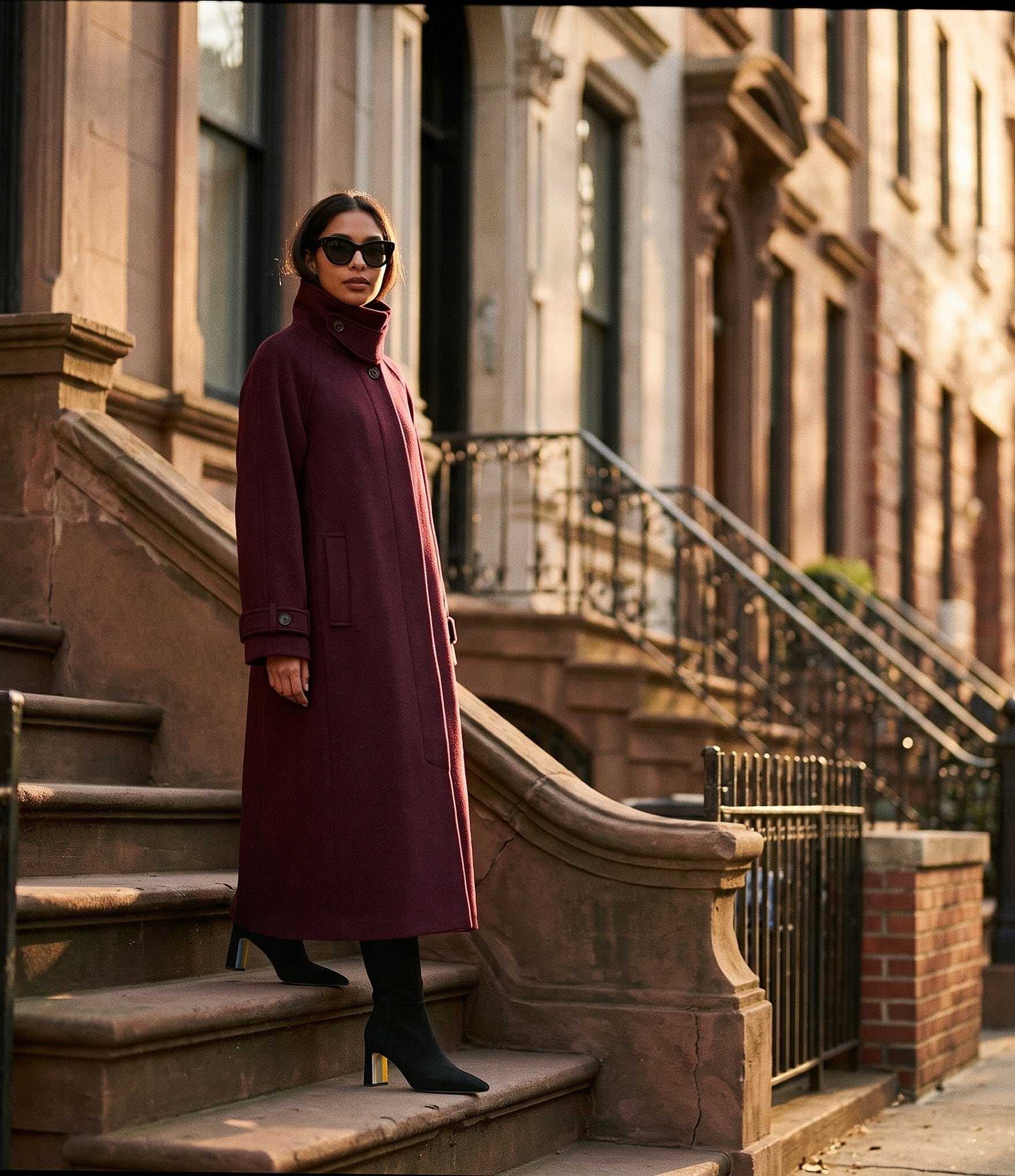 Bernardo Wool Blend Funnel Neck Back Belted Long Button Front Walker Coat
