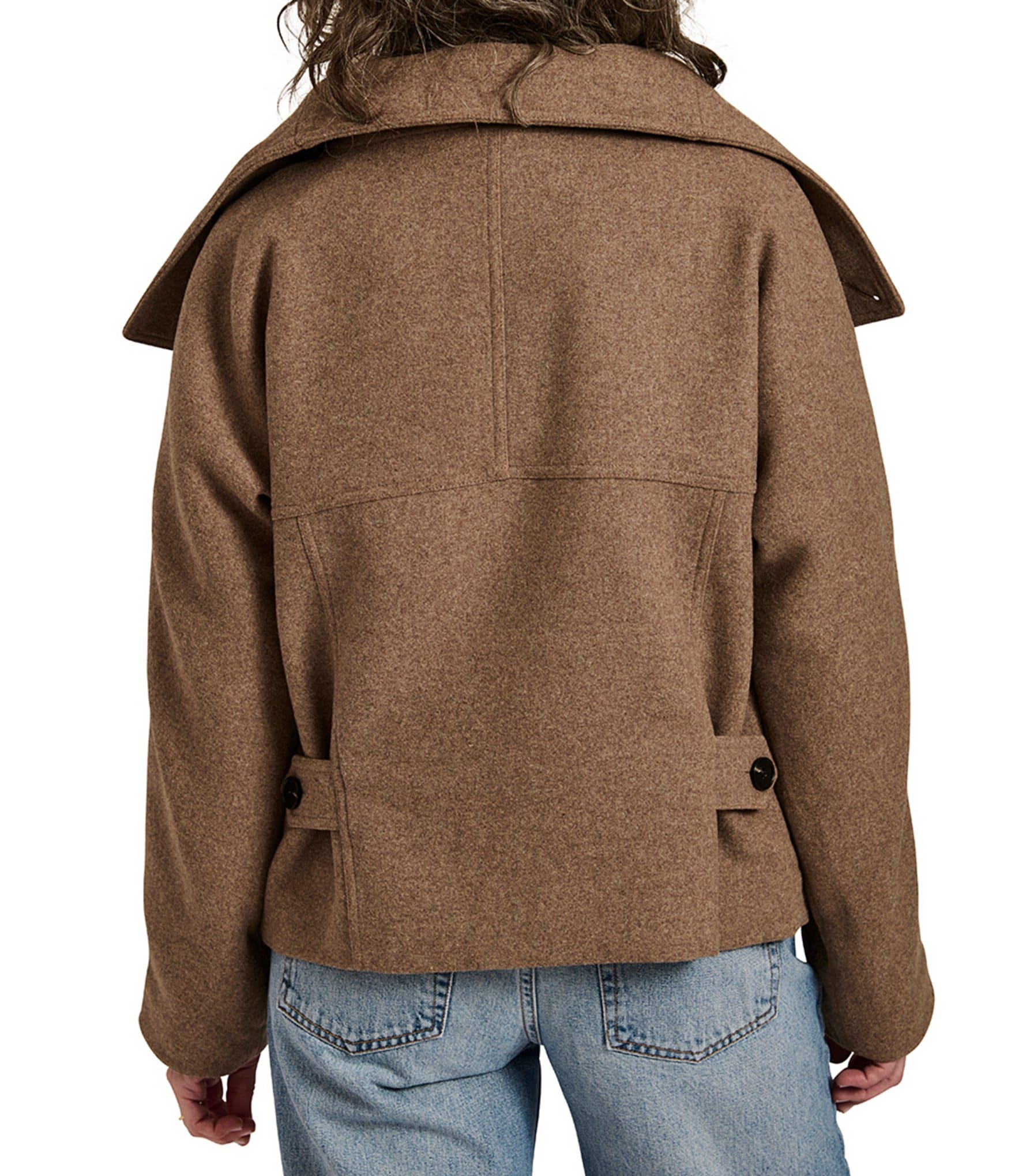 Bernardo Wool Blend Wide Collar Long Sleeves Cropped Button Front Jacket