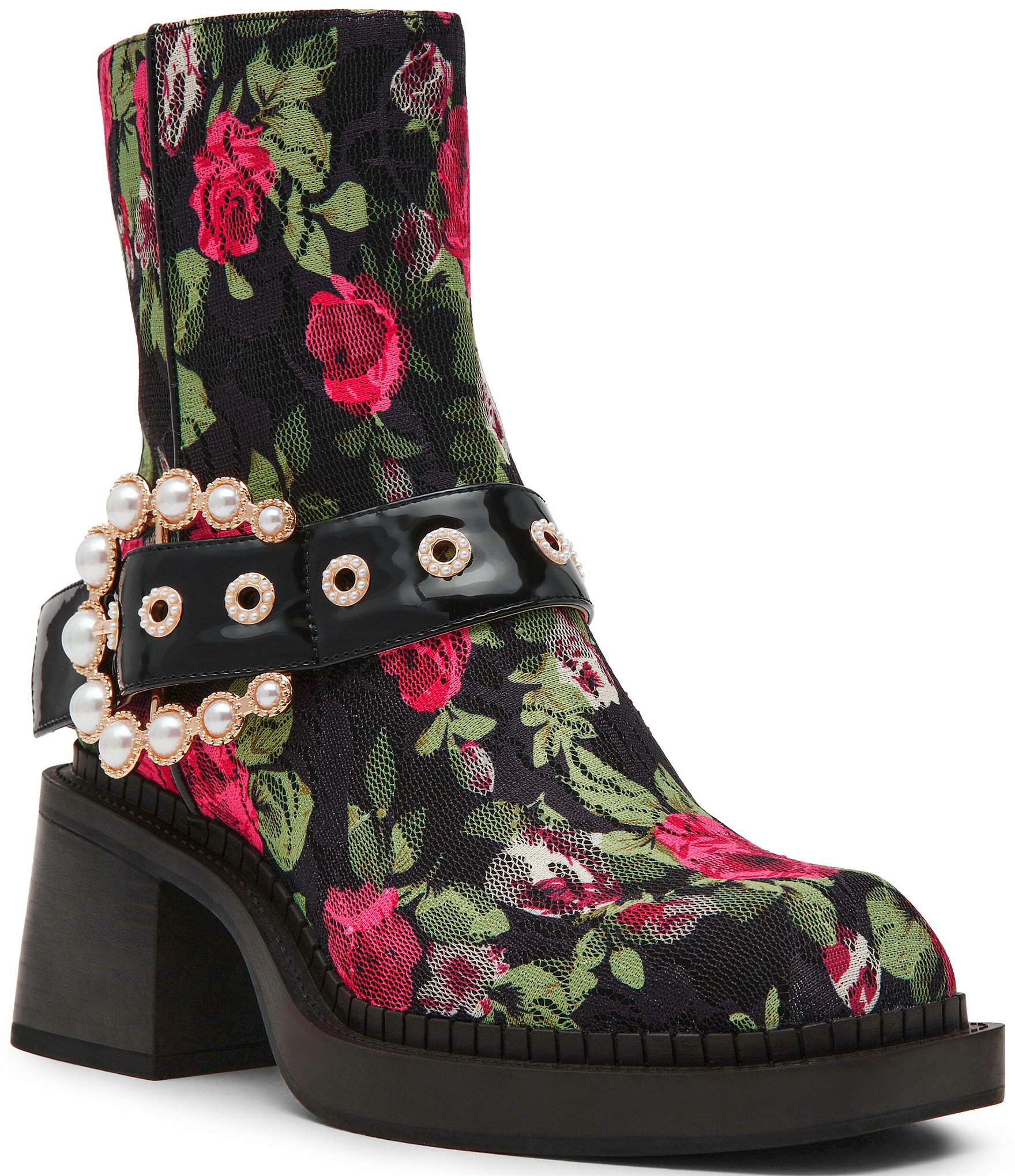 Betsey Johnson Asher Floral Pearl Buckle Booties