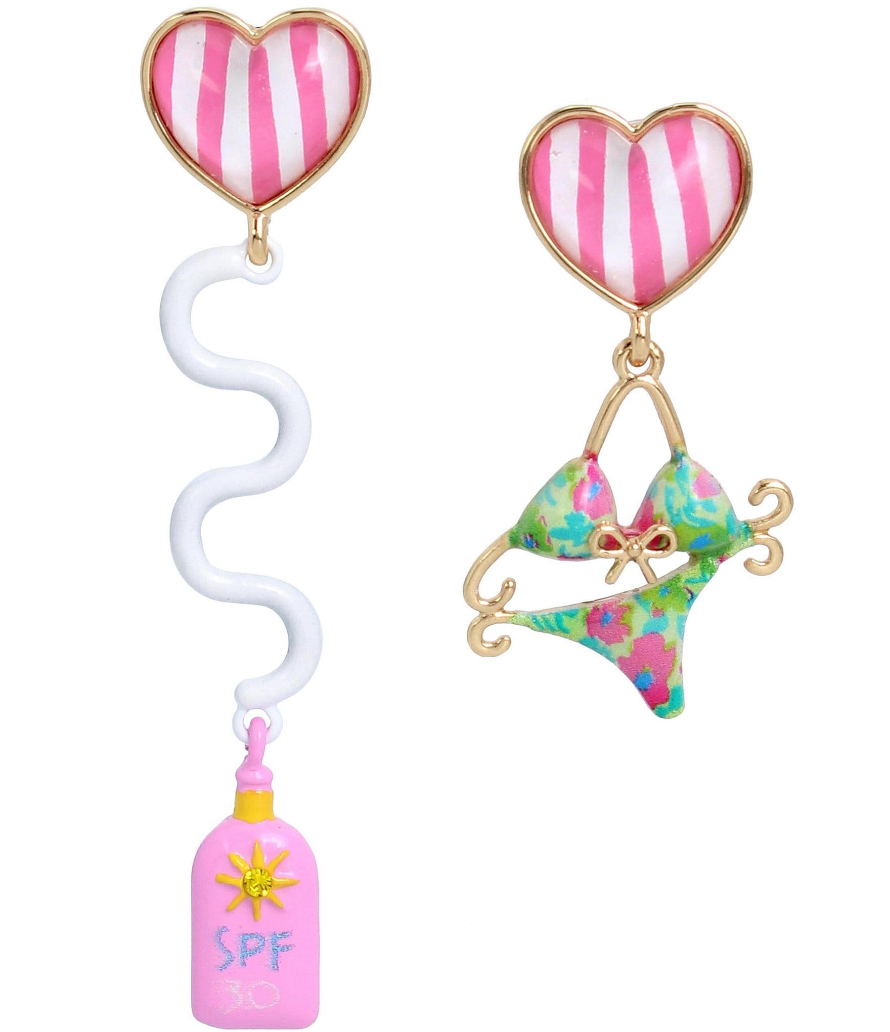 Betsey Johnson Bikini & Sunscreen Mismatch Drop Statement Earrings