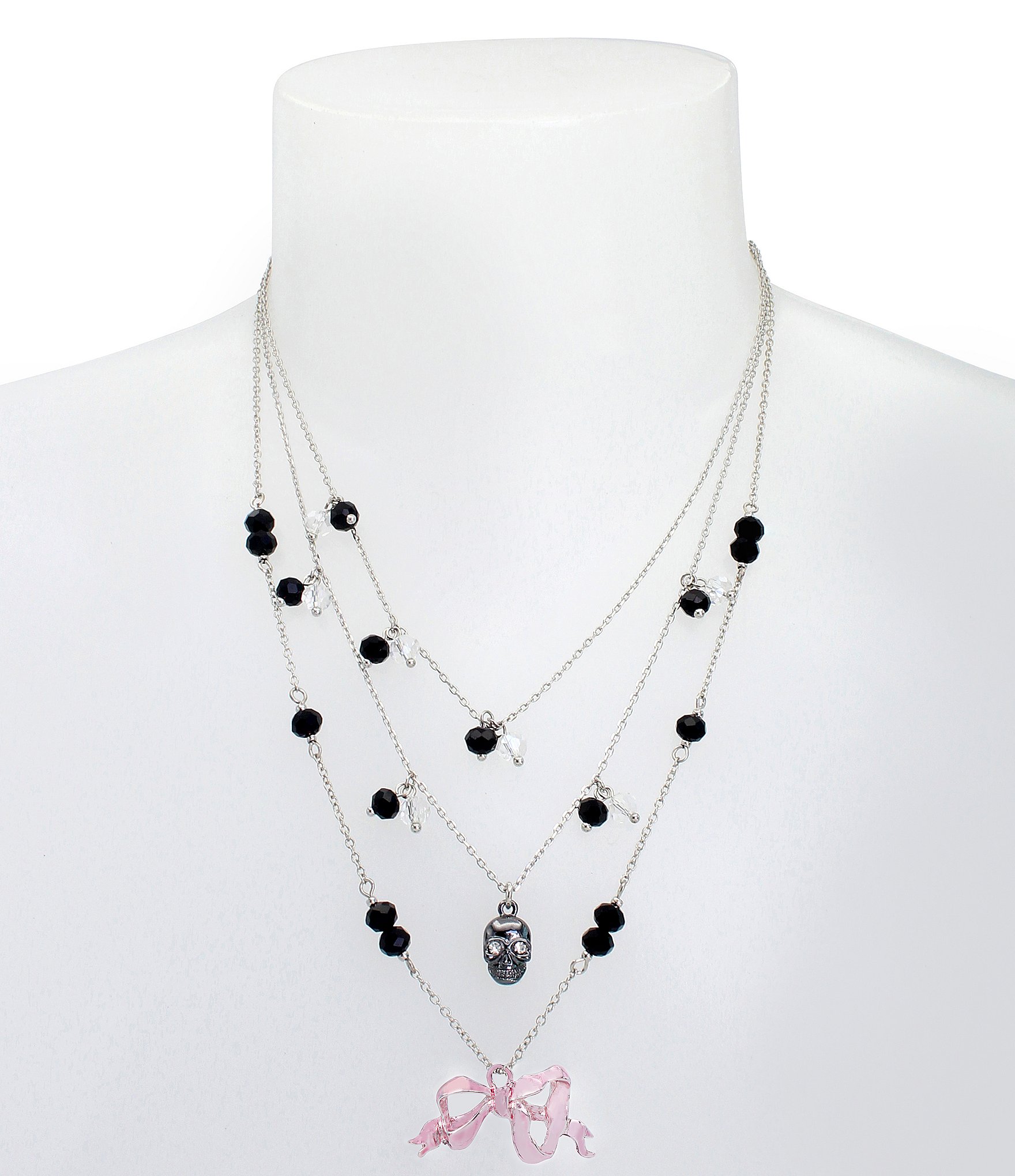 Betsey Johnson Bow & Skull Layered Short Multi Strand Necklace