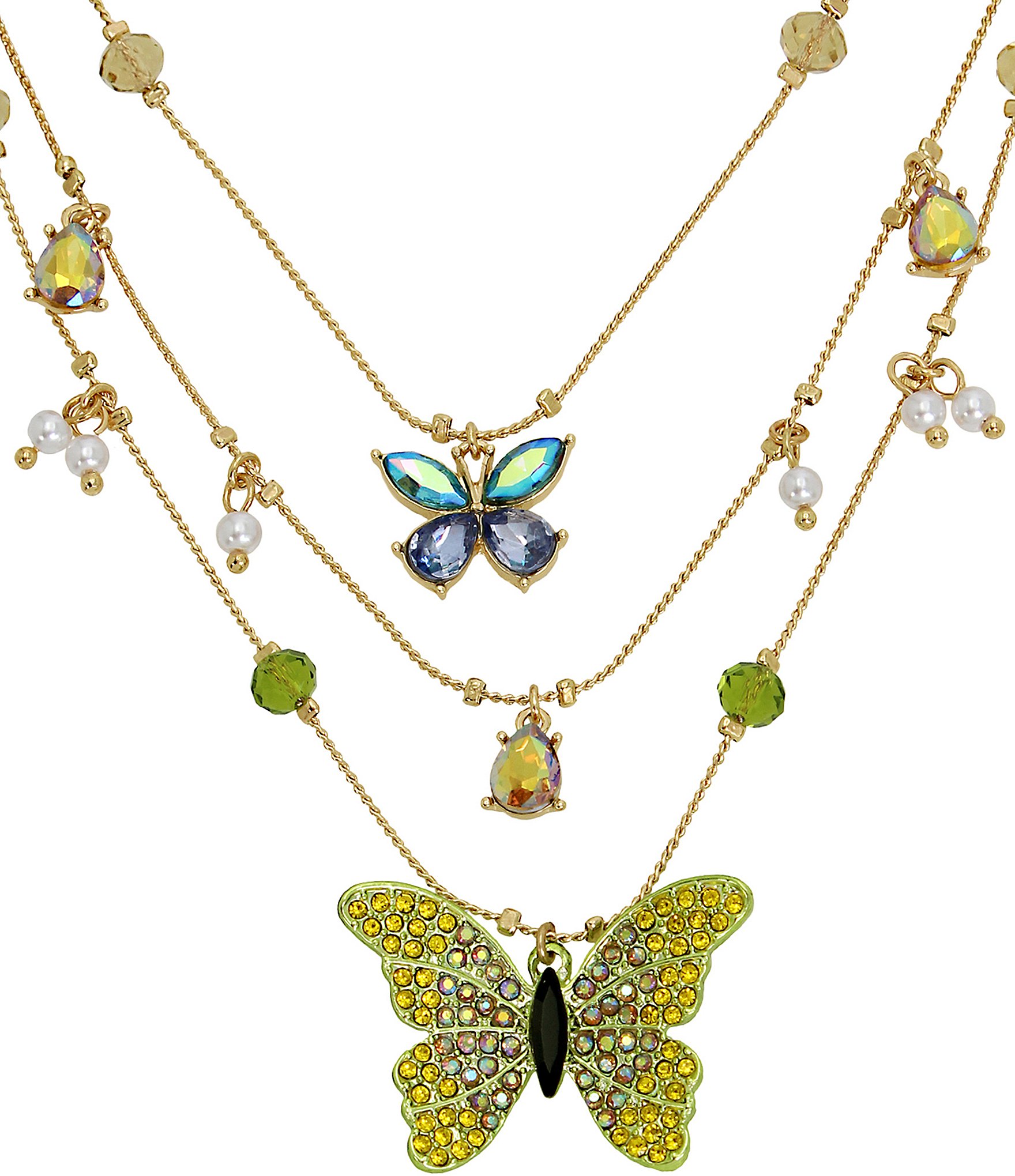 Betsey Johnson Crystal Butterfly Rhinestone Layered Necklace