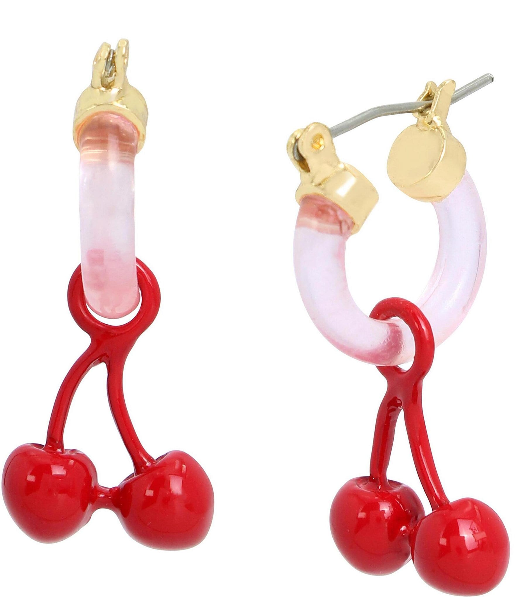 Betsey Johnson Cherry Charm Huggie Hoop Earrings