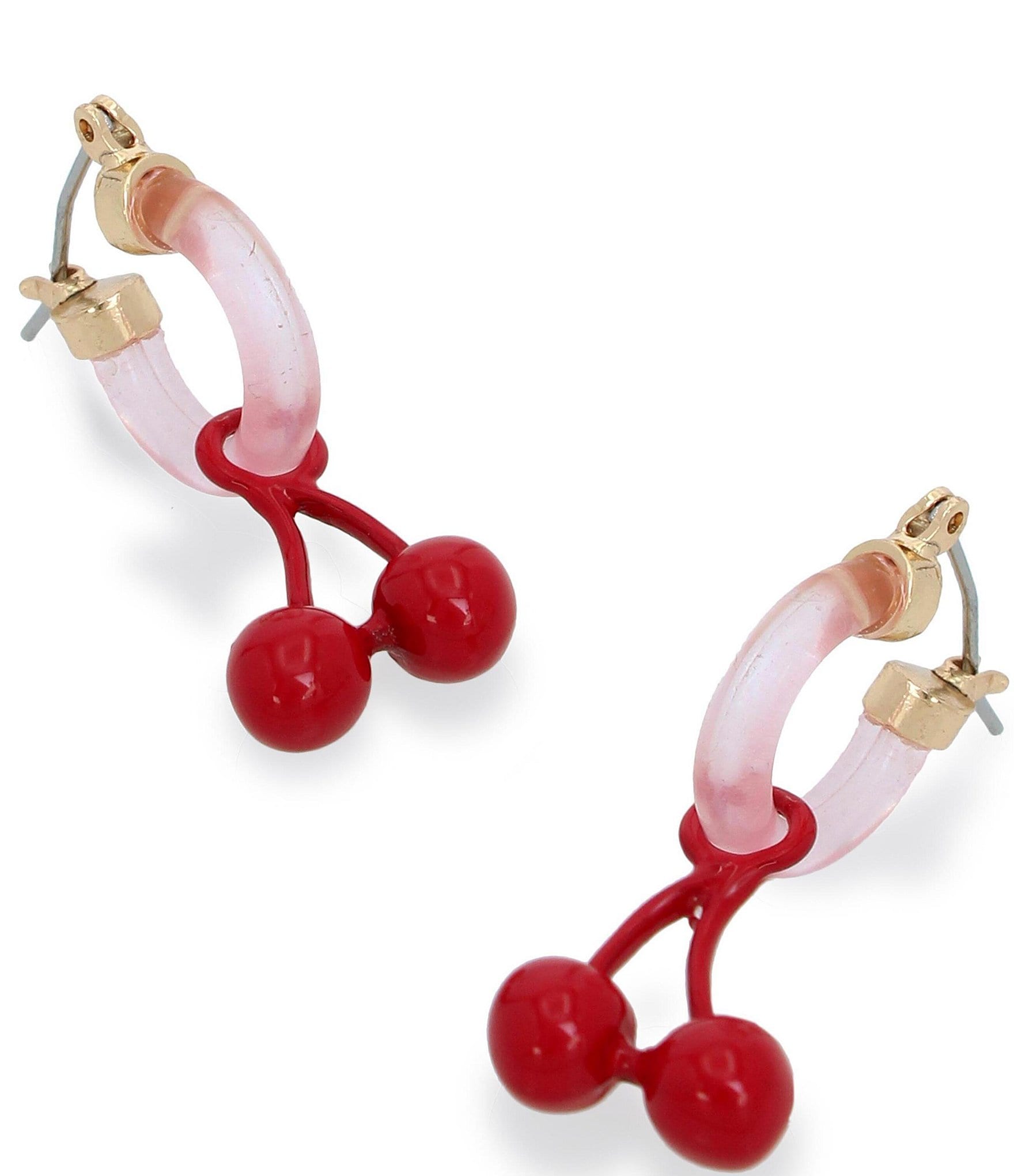 Betsey Johnson Cherry Charm Huggie Hoop Earrings