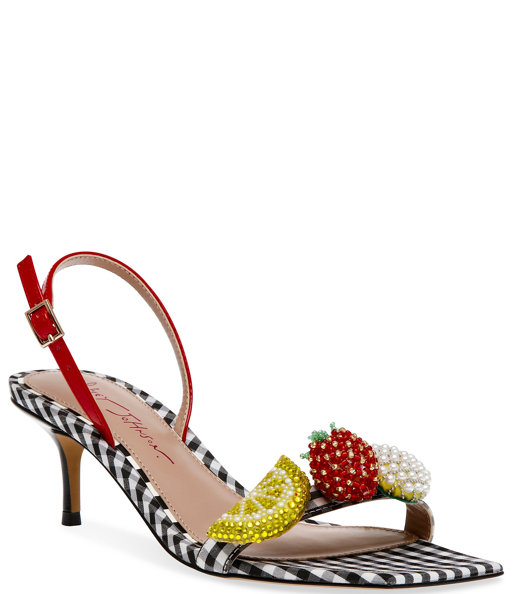 Betsey Johnson Colson Fruit Bead Embellished Gingham Slingback Dress Sandals Dillard s