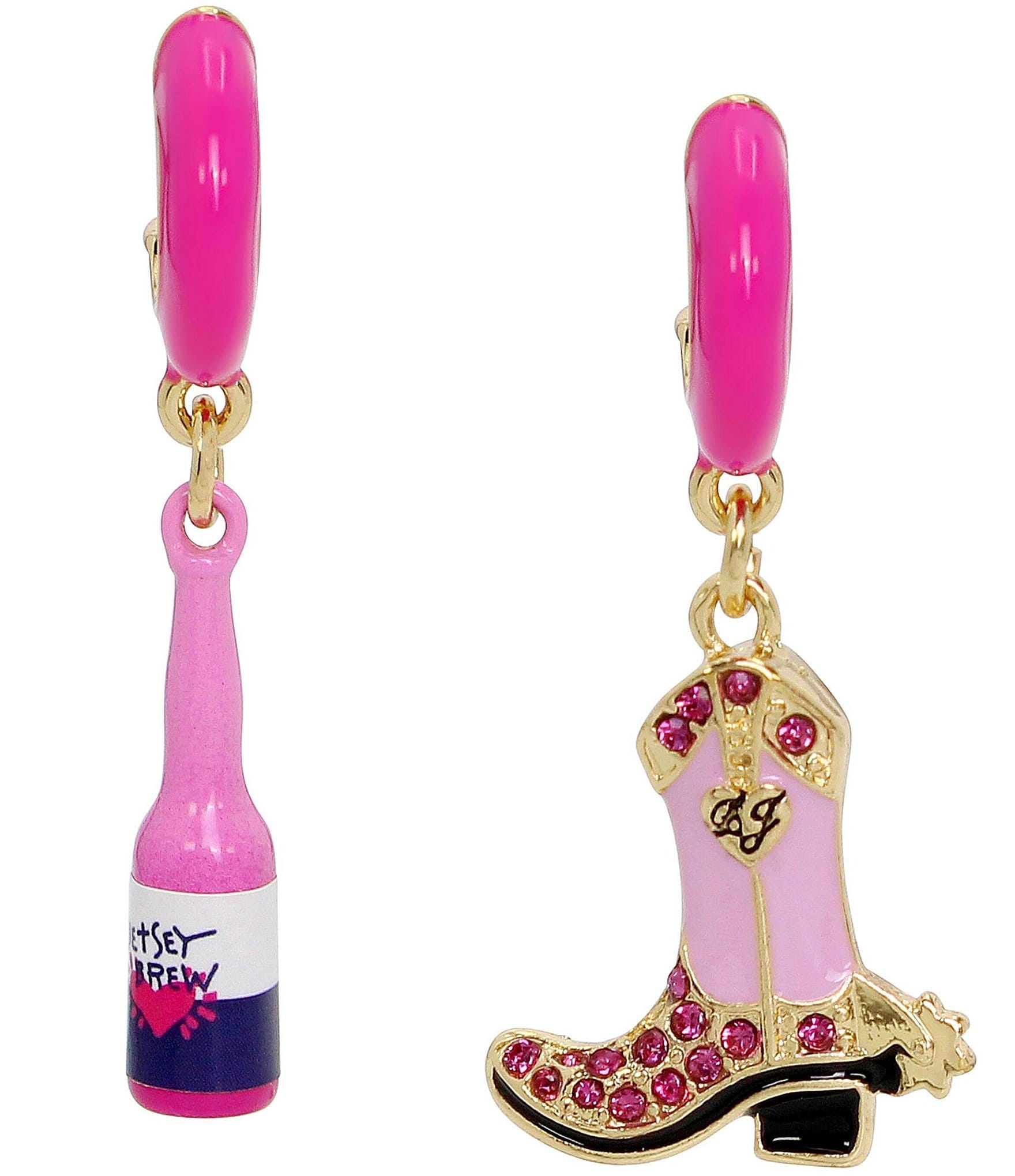 Betsey Johnson Cowgirl Mismatch Charm Huggie Hoop Earrings