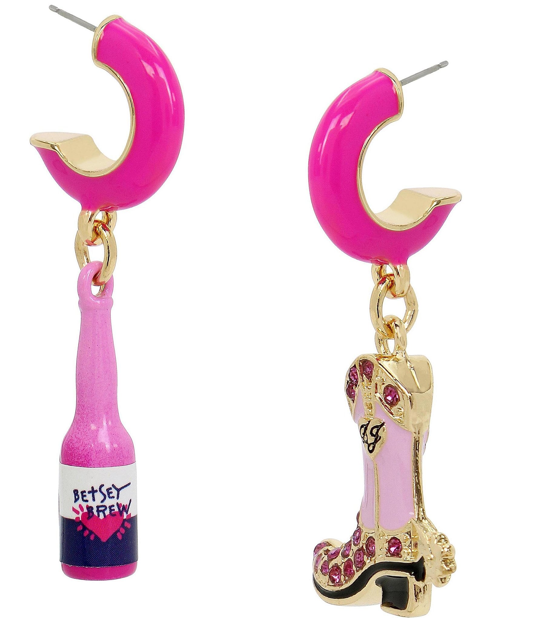 Betsey Johnson Cowgirl Mismatch Charm Huggie Hoop Earrings