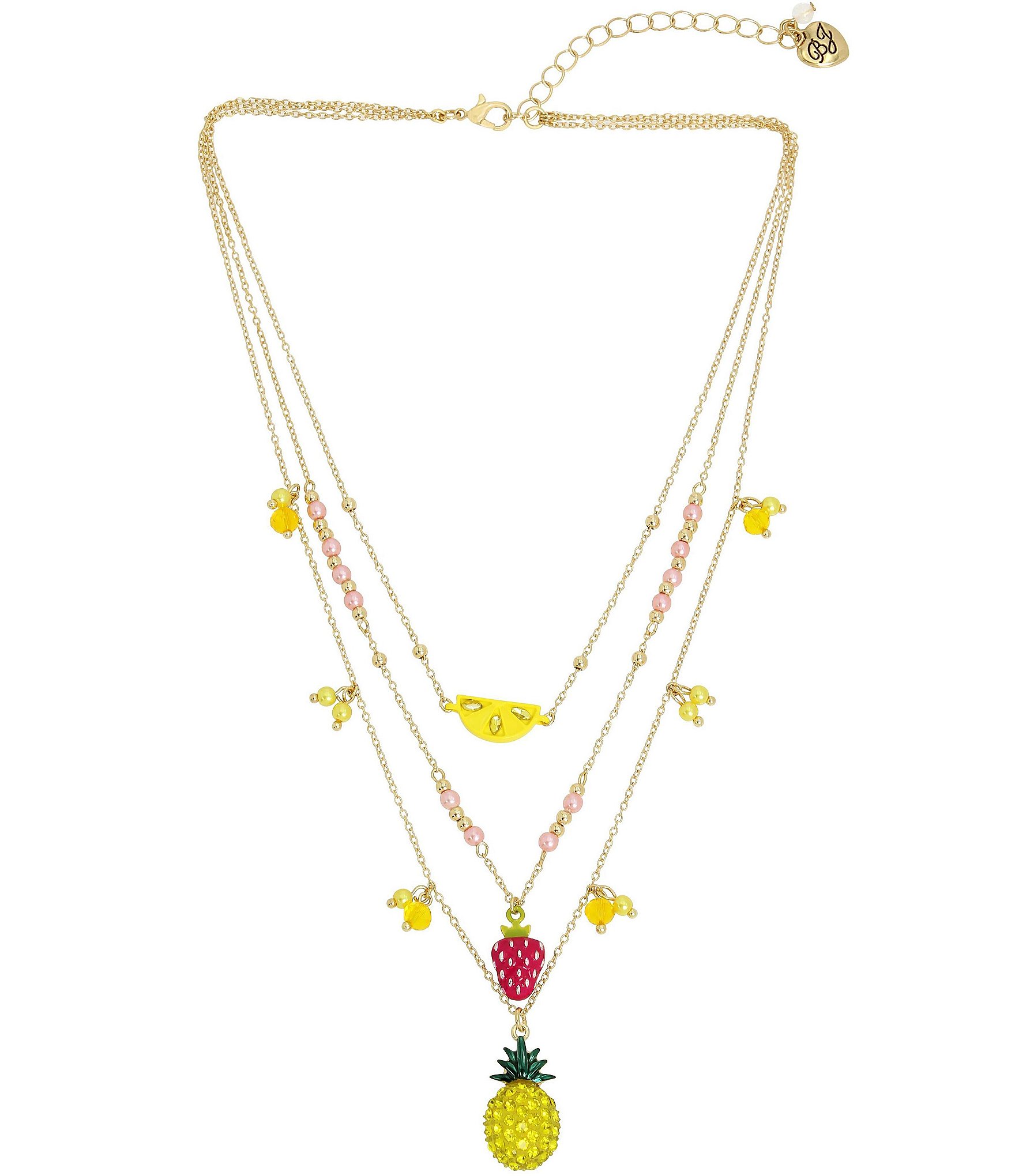 Betsey Johnson Crystal Fruit Charm Layered Short Multi-Strand Necklace