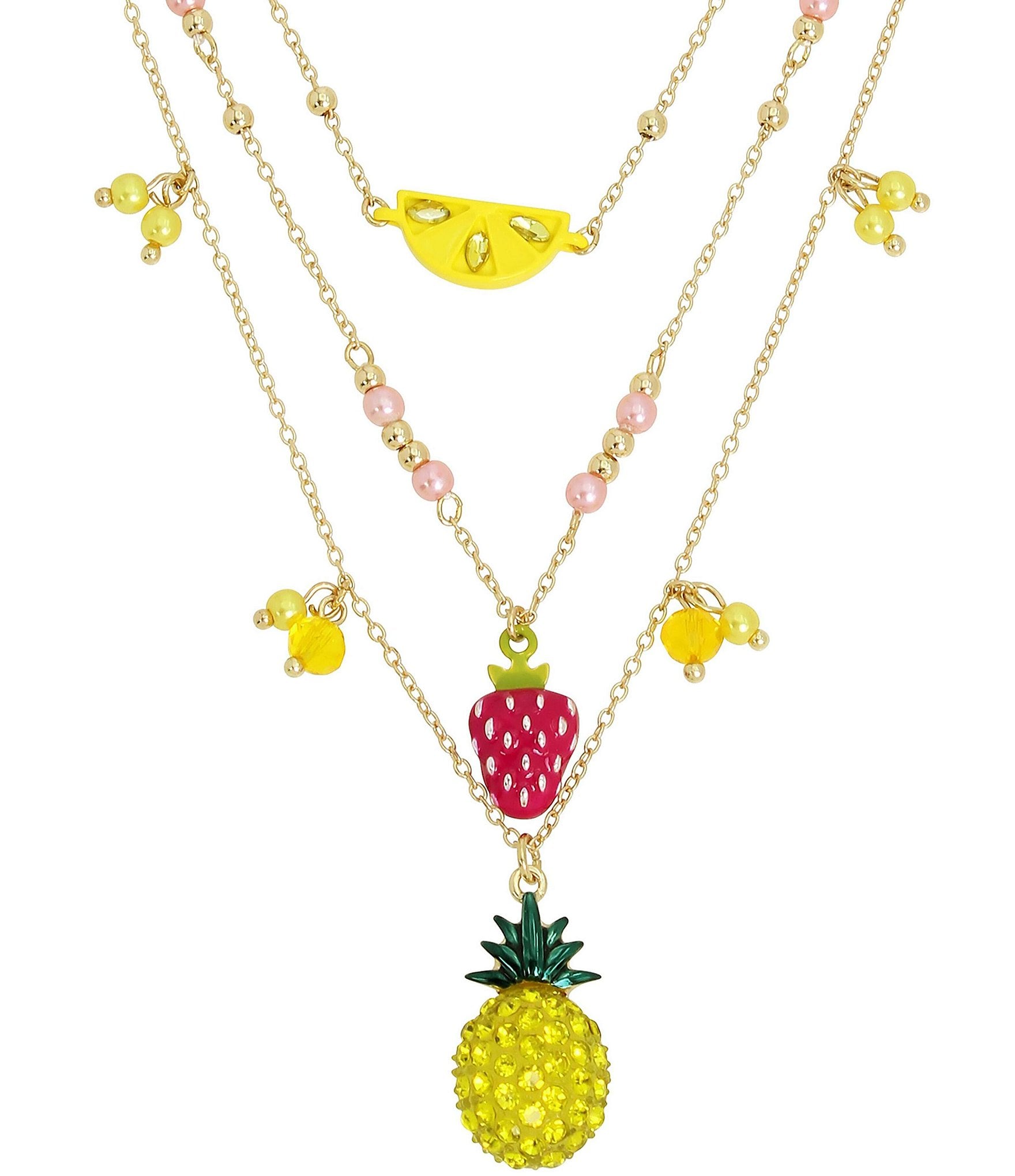 Betsey Johnson Crystal Fruit Charm Layered Short Multi-Strand Necklace