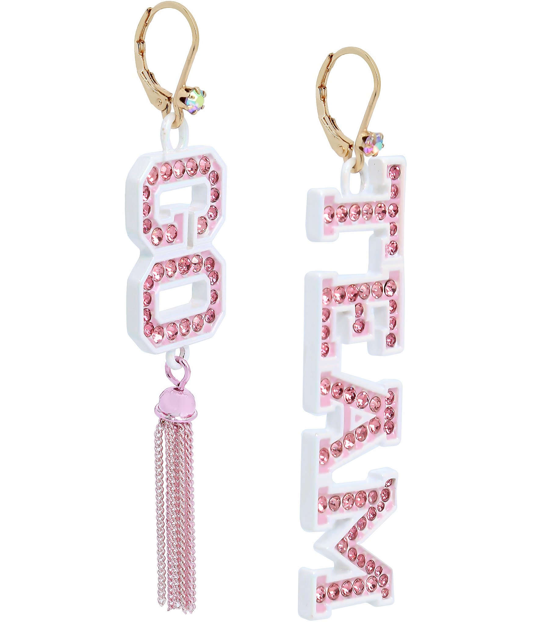 Betsey Johnson Crystal Go Team Mismatch Rhinestone Statement Drop Earrings