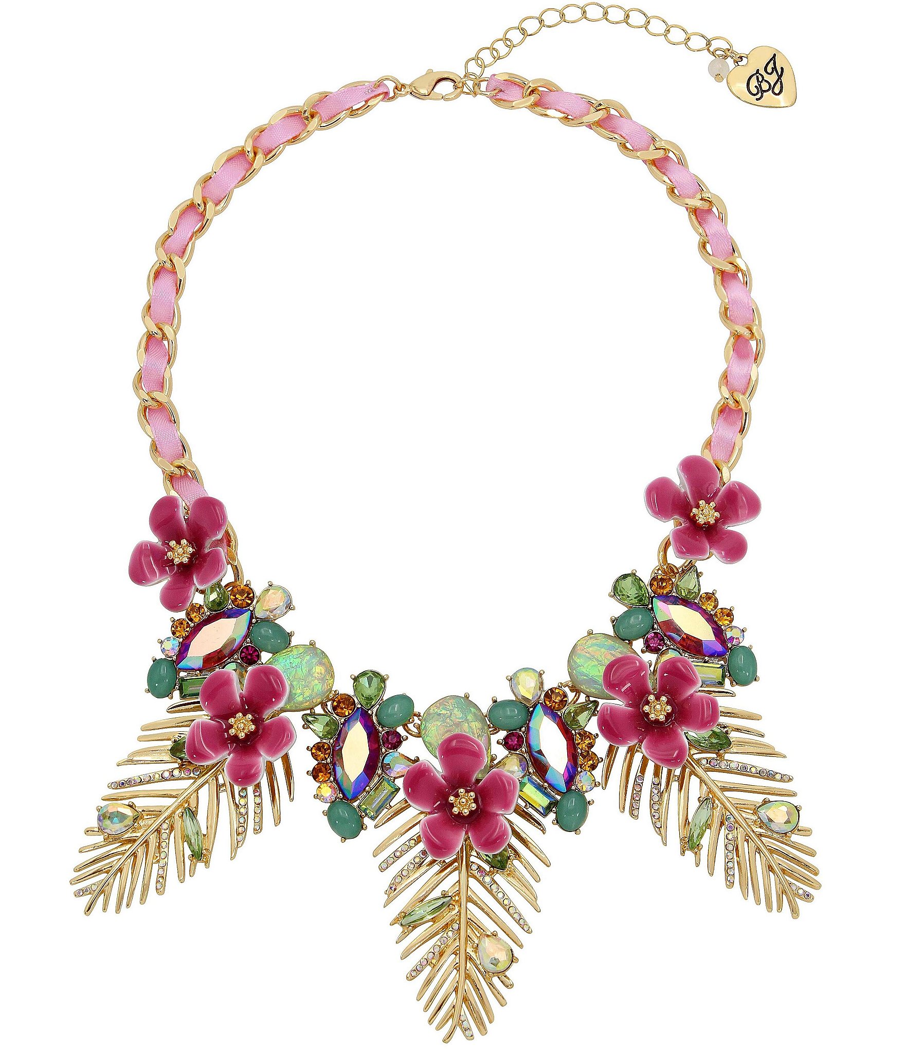 Betsey Johnson Crystal Palm Leaf Statement Bib Collar Necklace