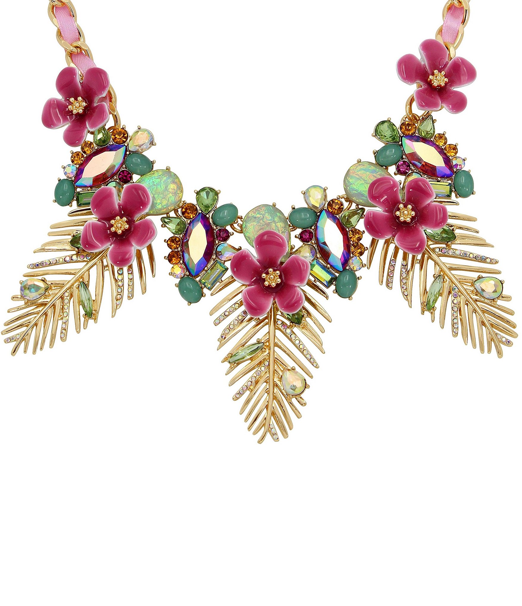 Betsey Johnson Crystal Palm Leaf Statement Bib Collar Necklace