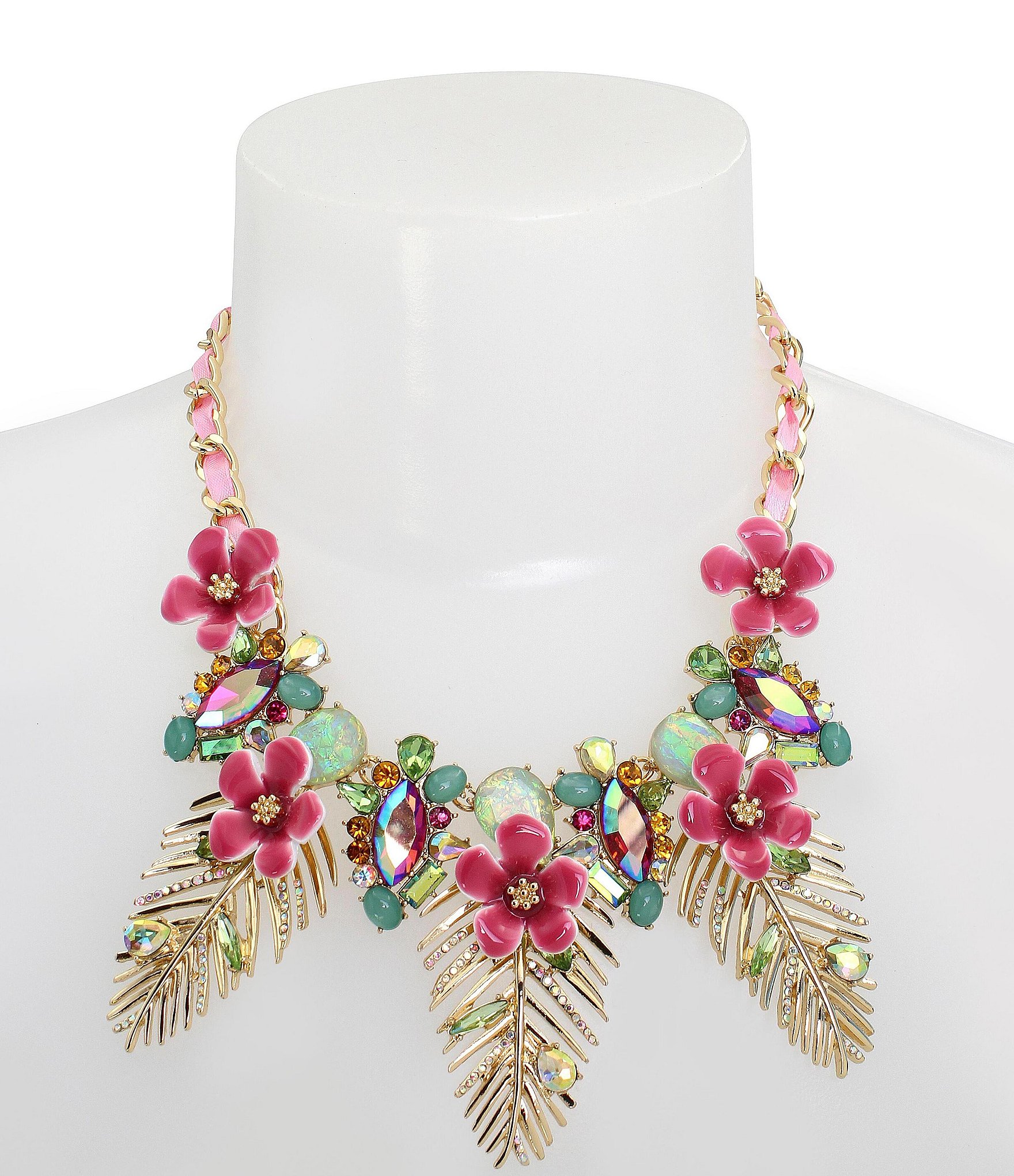 Betsey Johnson Crystal Palm Leaf Statement Bib Collar Necklace