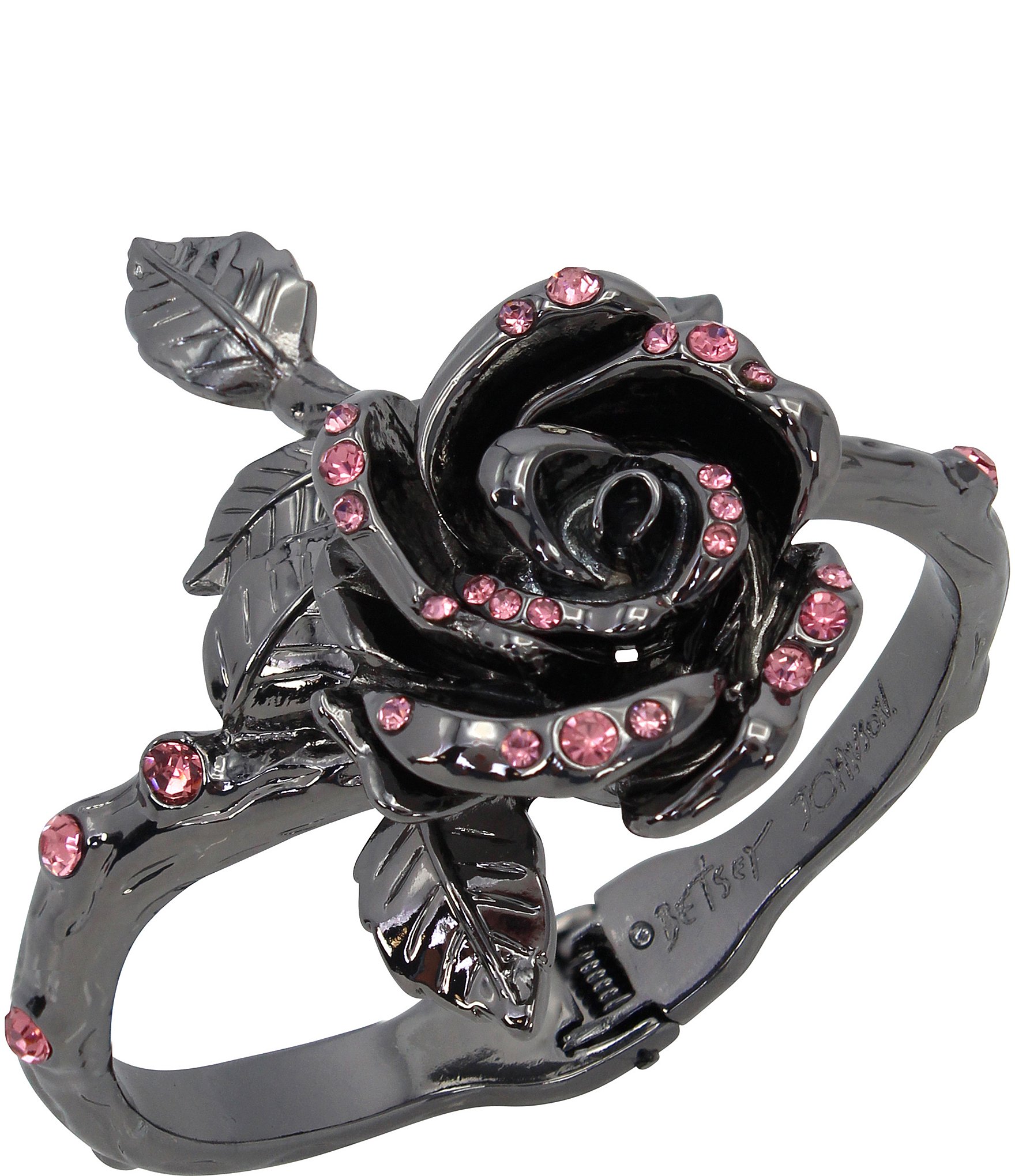 Betsey Johnson Crystal Rose Bangle Bracelet