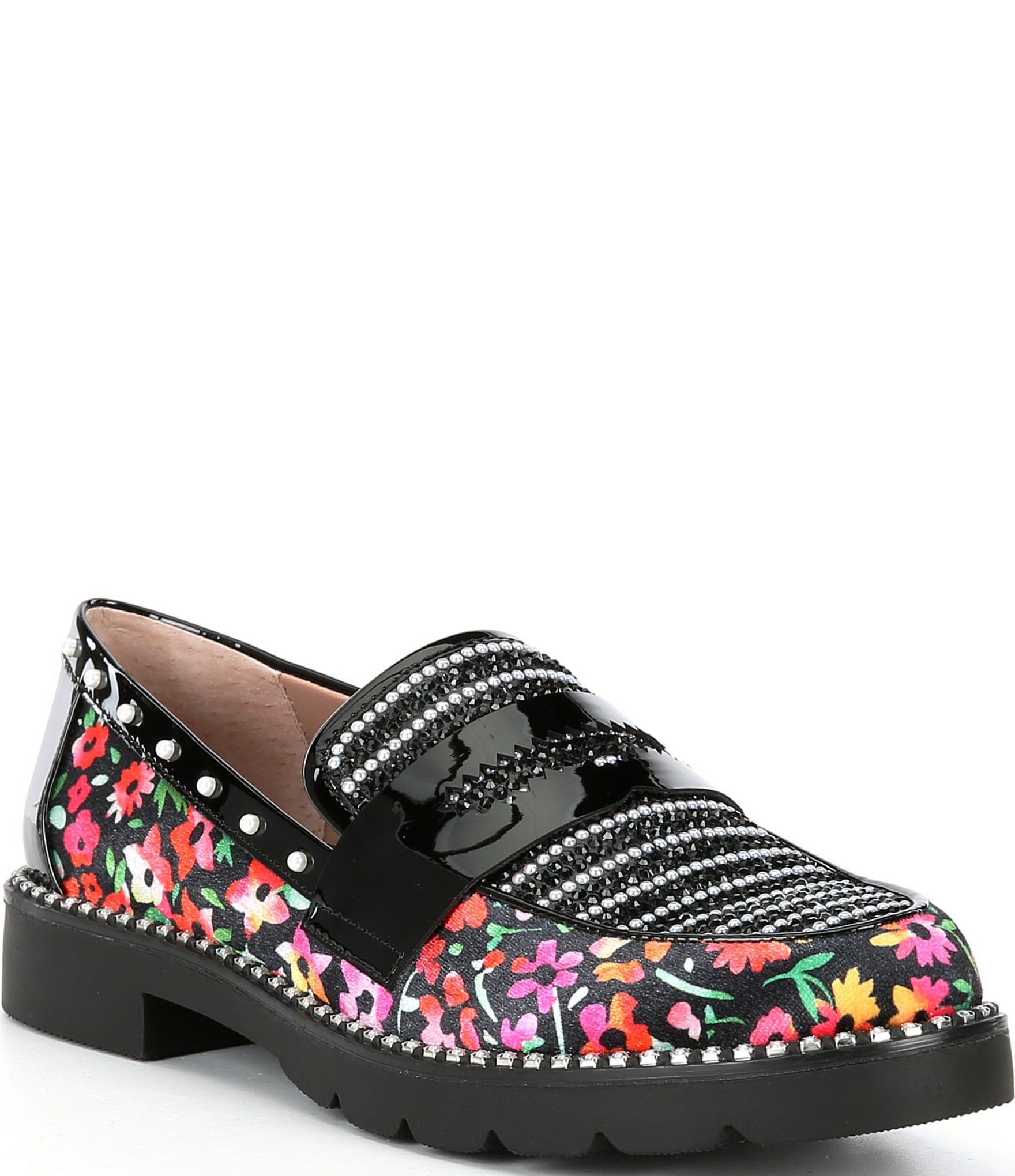 Betsey Johnson Darian Floral Rhinestone Penny Loafers | Dillard's