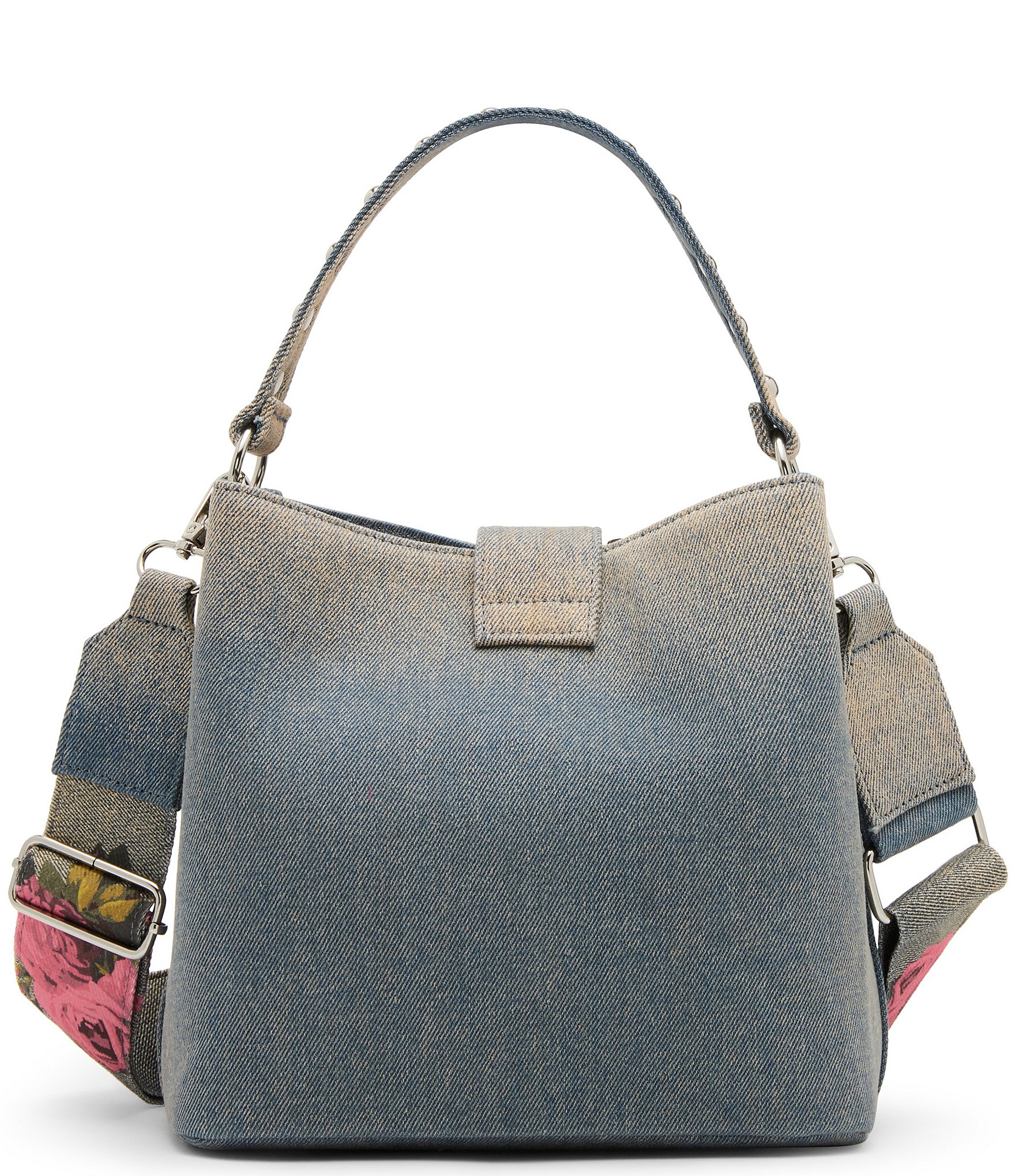 Betsey Johnson Denim Turnlock Dome Studded Handle Bucket Bag